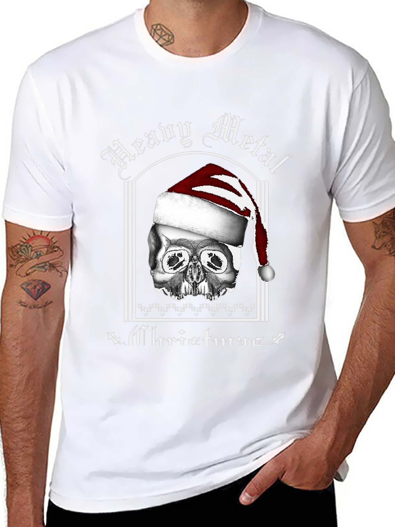 Black Heavy Metal Christmas Skull T-Shirt view 8