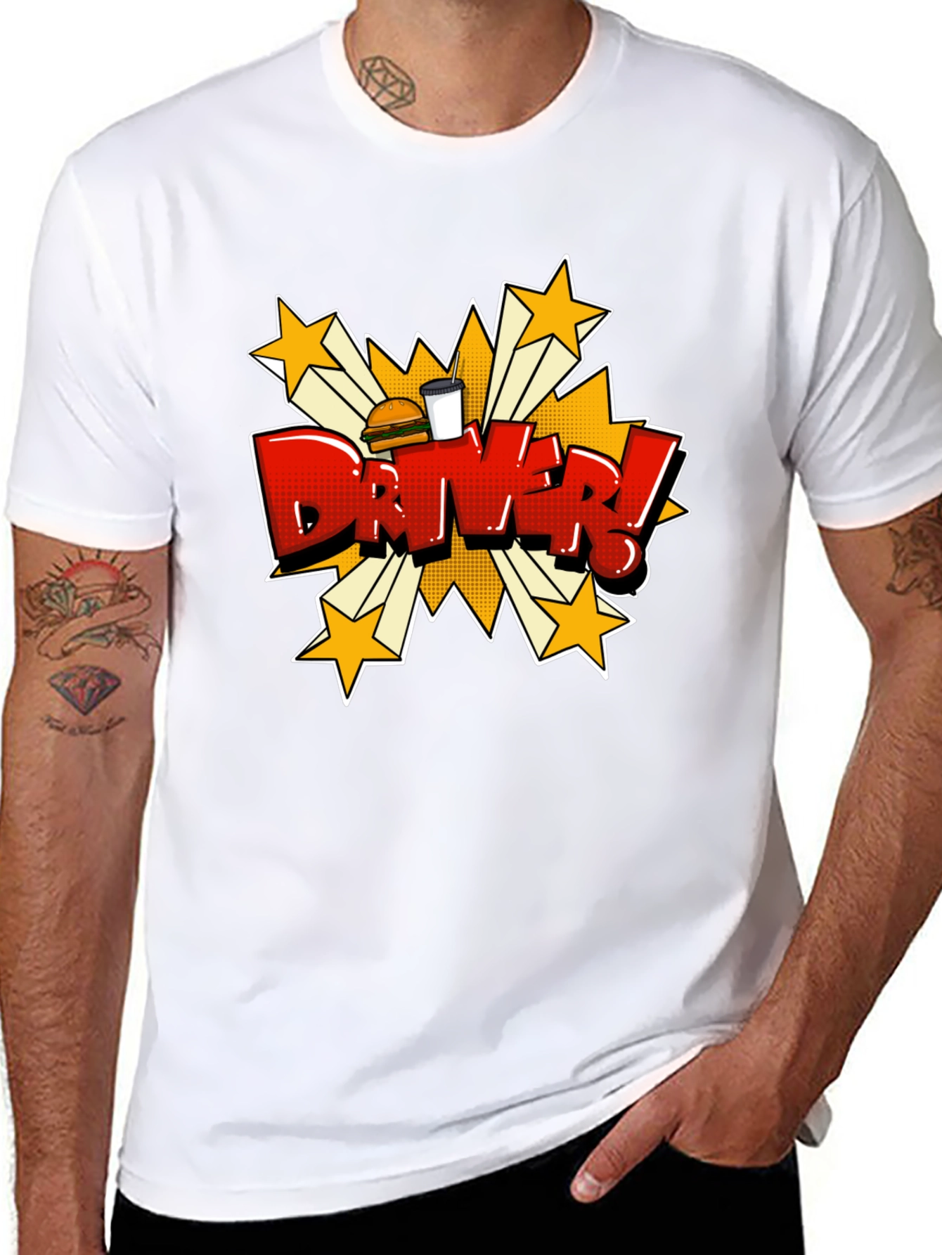 Black Driver Cartoon T-Shirt - Fast Food Delivery Style view 8