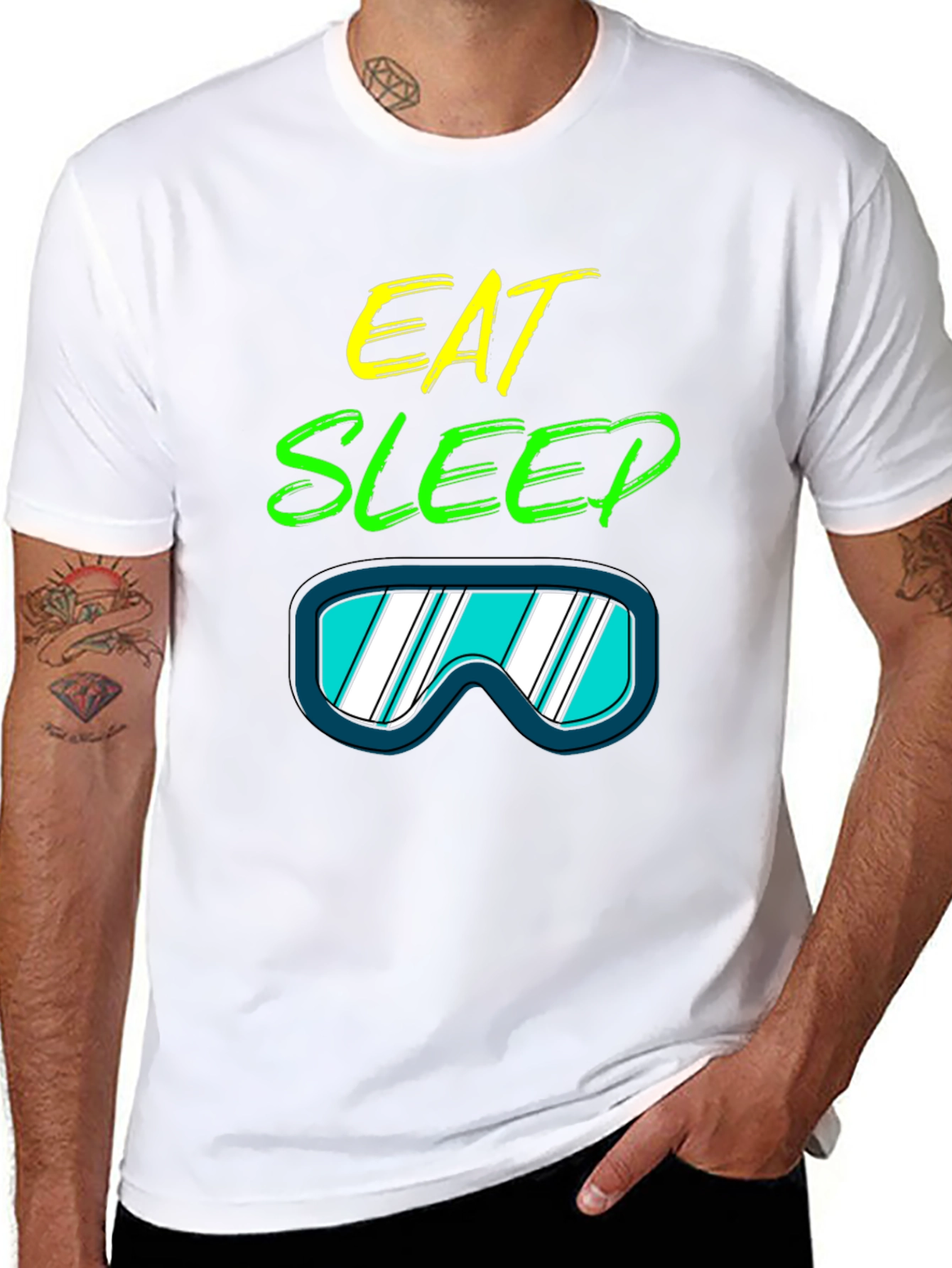 Black Eat Sleep Ski T-Shirt: Cool Ski Goggles Graphic Tee view 8