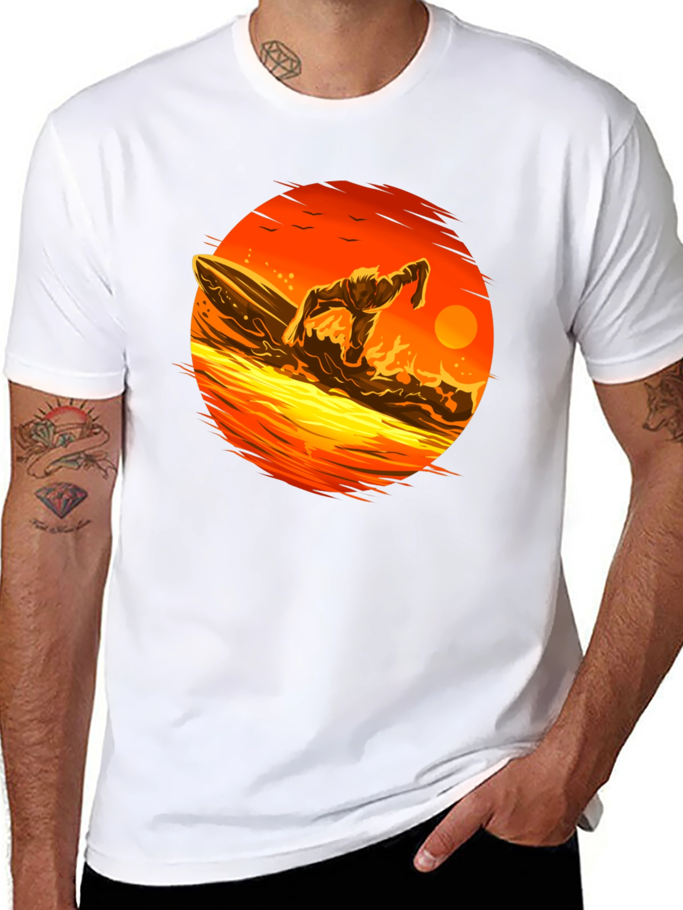 Black Surfer Sunset Graphic Tee - Black Cotton T-Shirt view 8