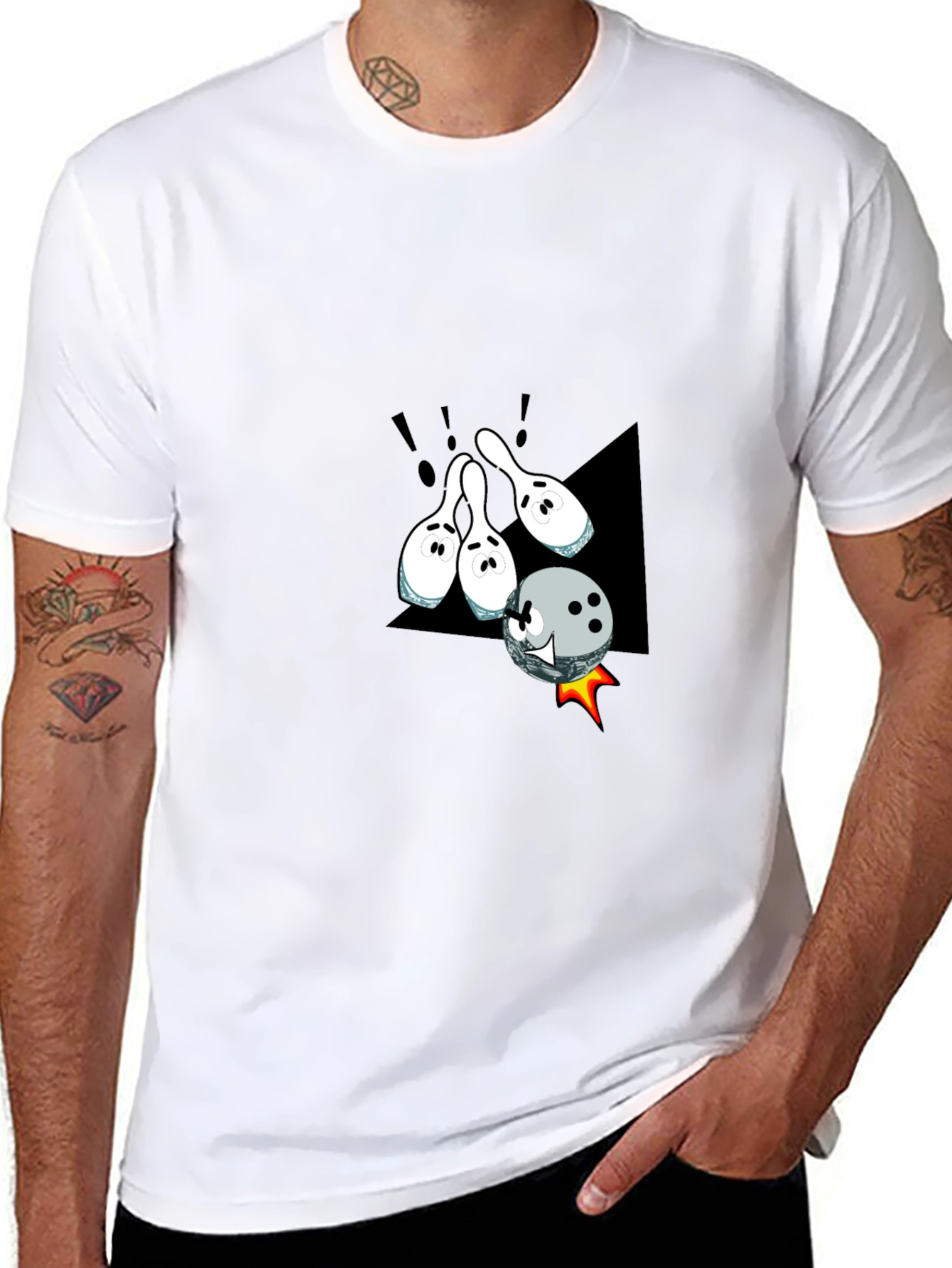 Black Bowling Strike T-Shirt - Fun Cartoon Design view 8
