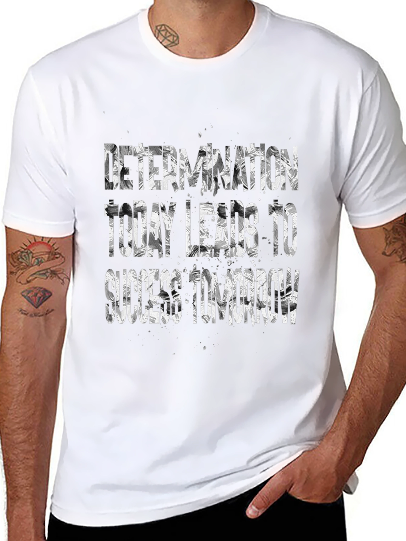 Black Motivational Black T-Shirt - Determination Leads to Success view 8
