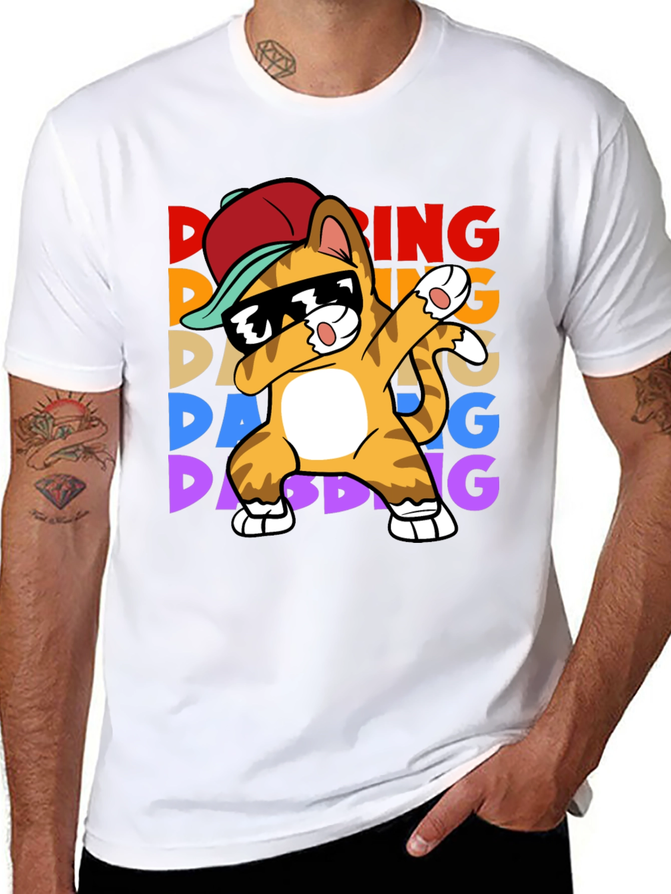 Black Dabbing Cat T-Shirt - Fun & Unique Design view 8
