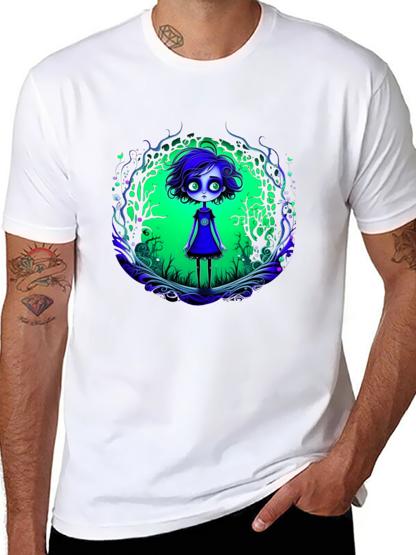 Black Eerie Forest Girl Graphic Tee view 8