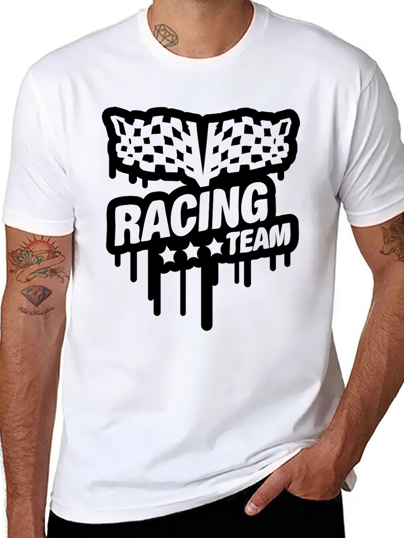 Black Racing Team Graphic Tee - Black Cotton Blend T-Shirt view 8