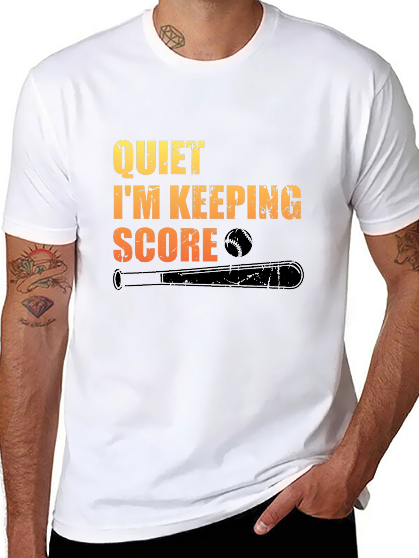 Black Quiet I'm Keeping Score Baseball T-Shirt view 8