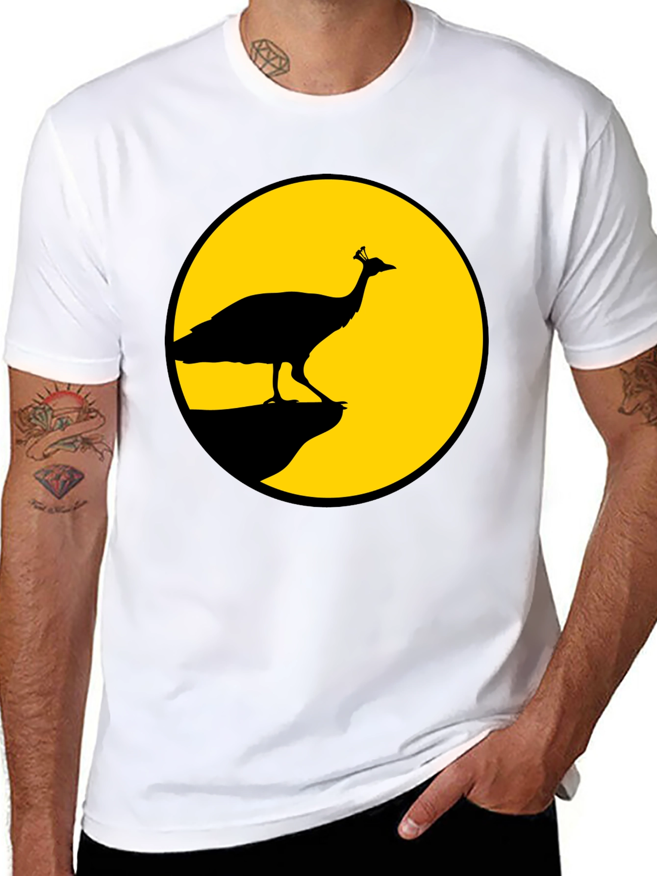 Peacock Silhouette T-Shirt - Black - 8