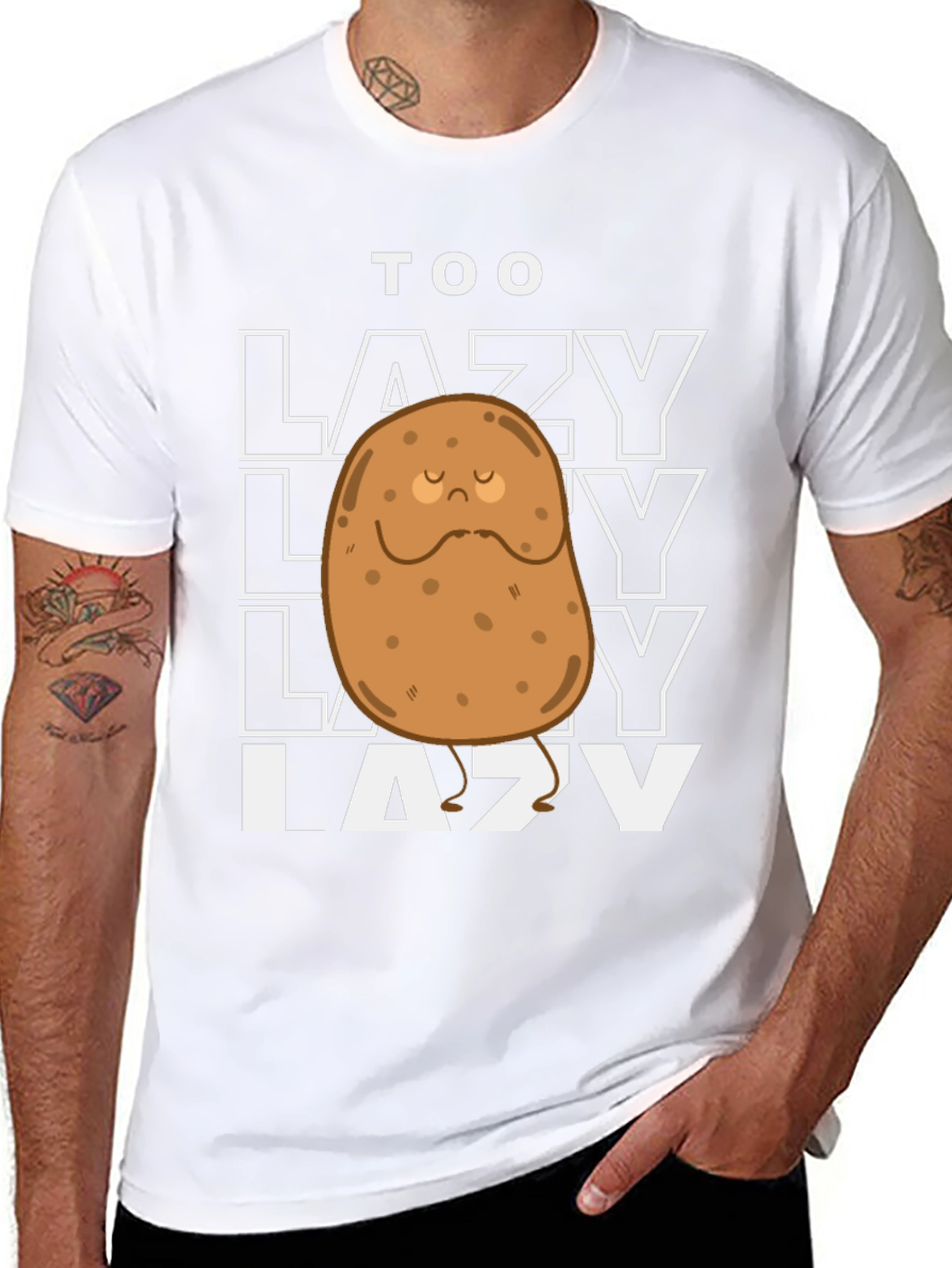 Black Funny Too Lazy Potato Graphic T-Shirt view 8