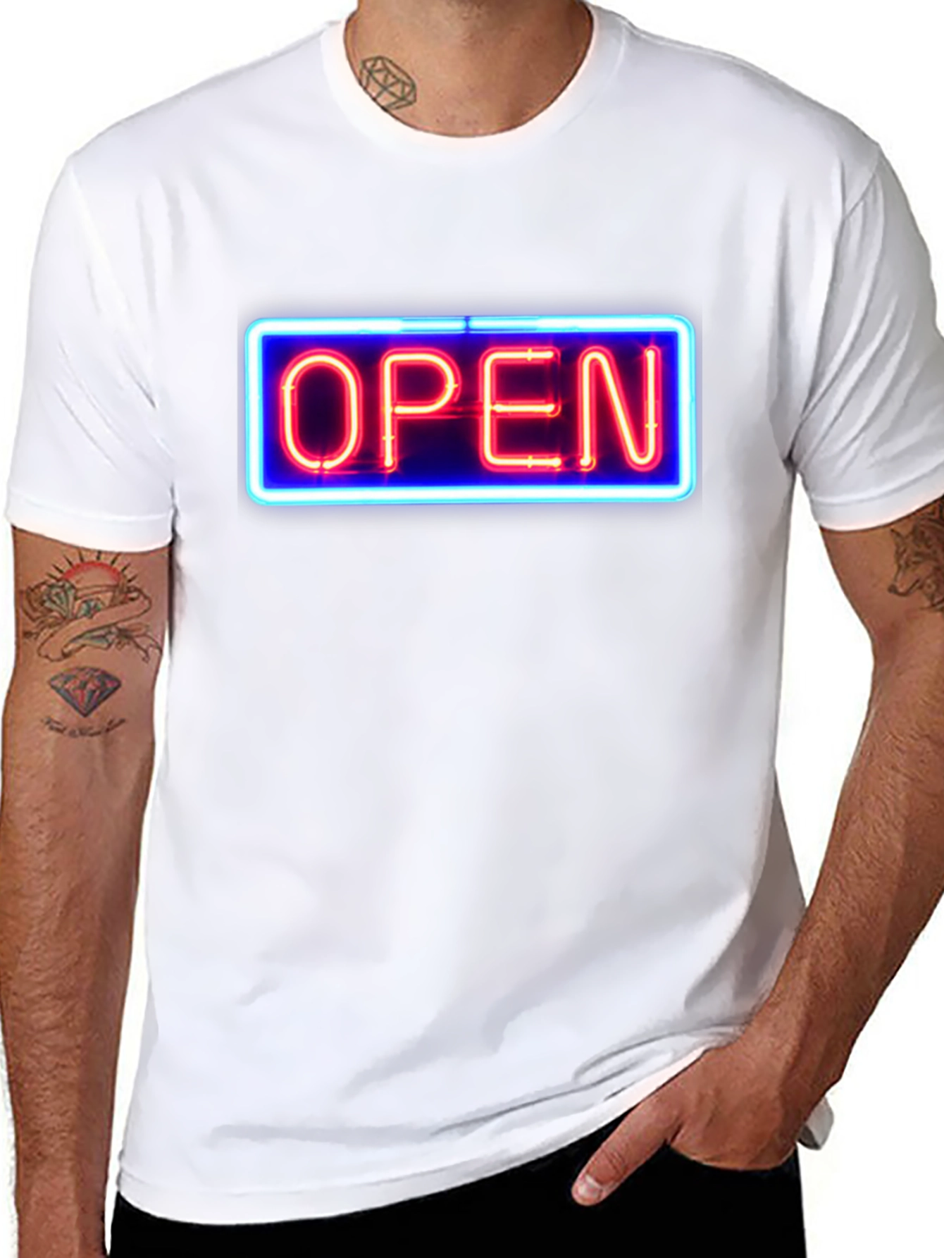 Black Neon Open Sign Graphic T-Shirt view 8