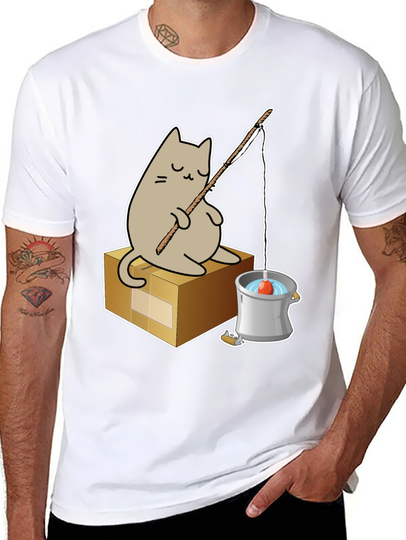 Black Cat Fishing T-Shirt - Cute Graphic Tee view 8