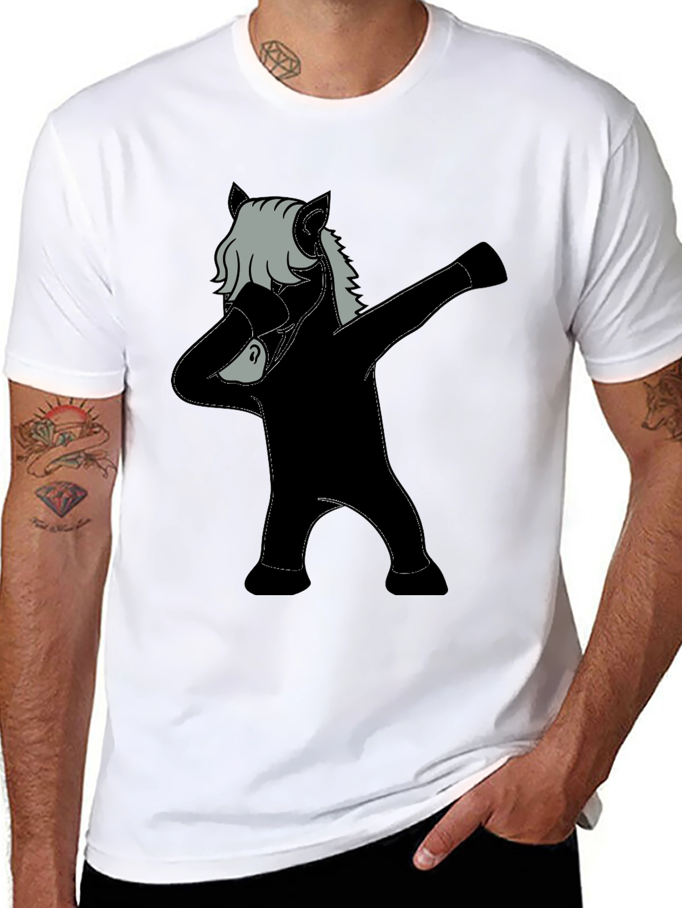 Black Dabbing Horse Graphic Tee - Black view 8