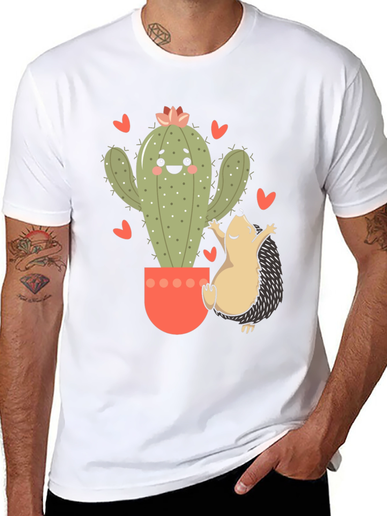 Black Cute Cactus & Hedgehog Graphic Tee view 8
