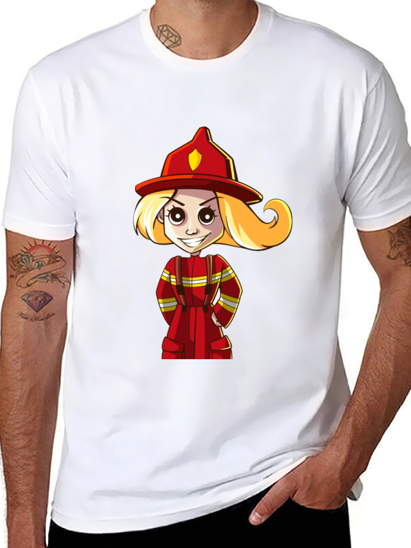 Black Cartoon Firefighter Girl T-Shirt view 8
