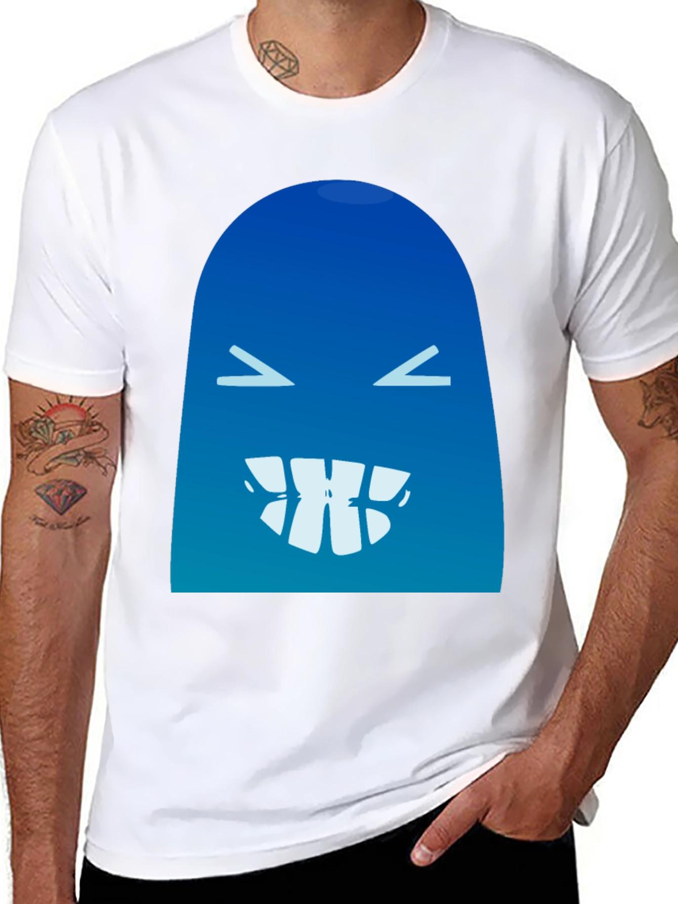 Black Funny Blue Monster Graphic T-Shirt view 8