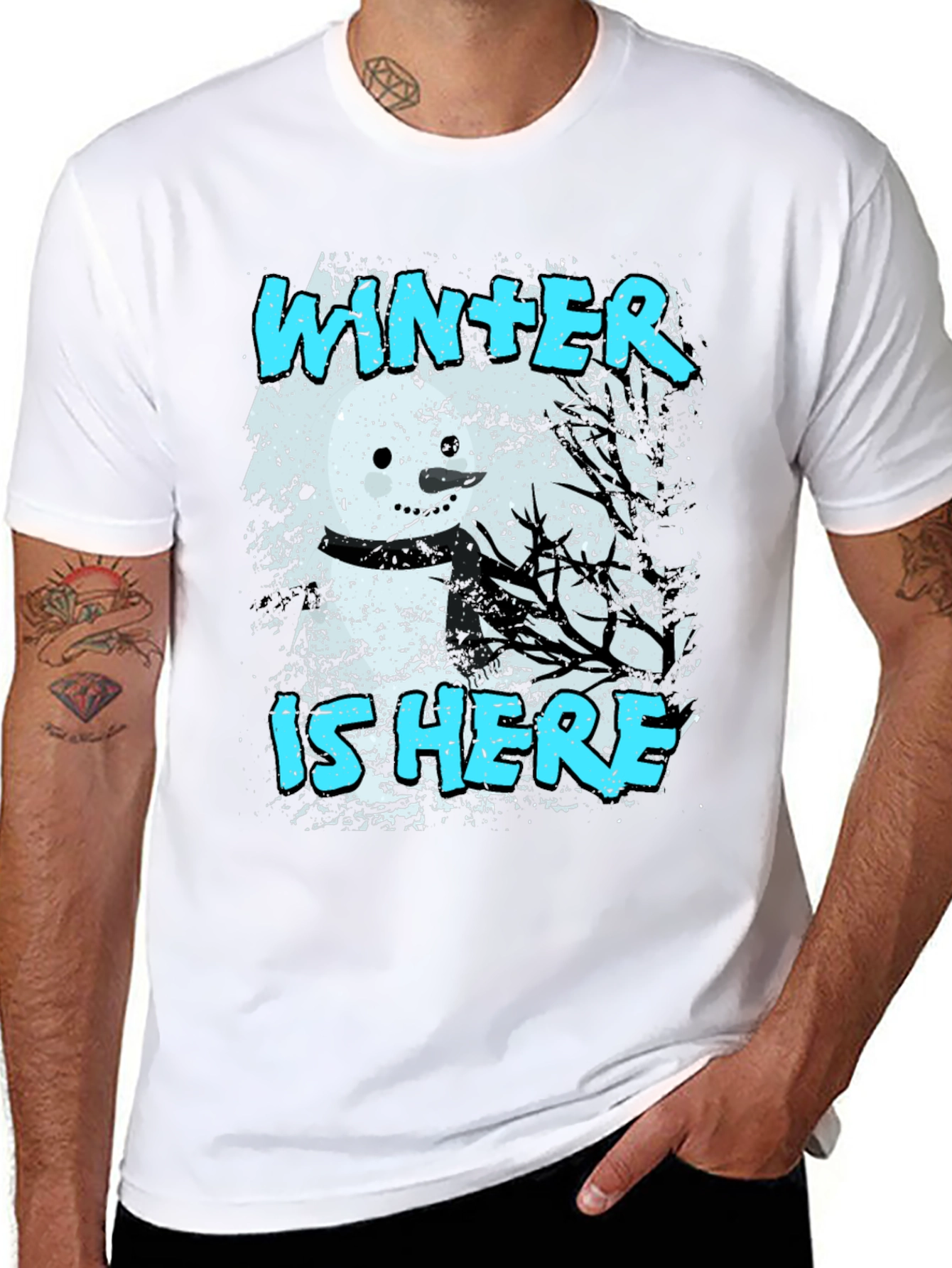Black Winter is Here T-Shirt - Snowman Graphic Tee view 8