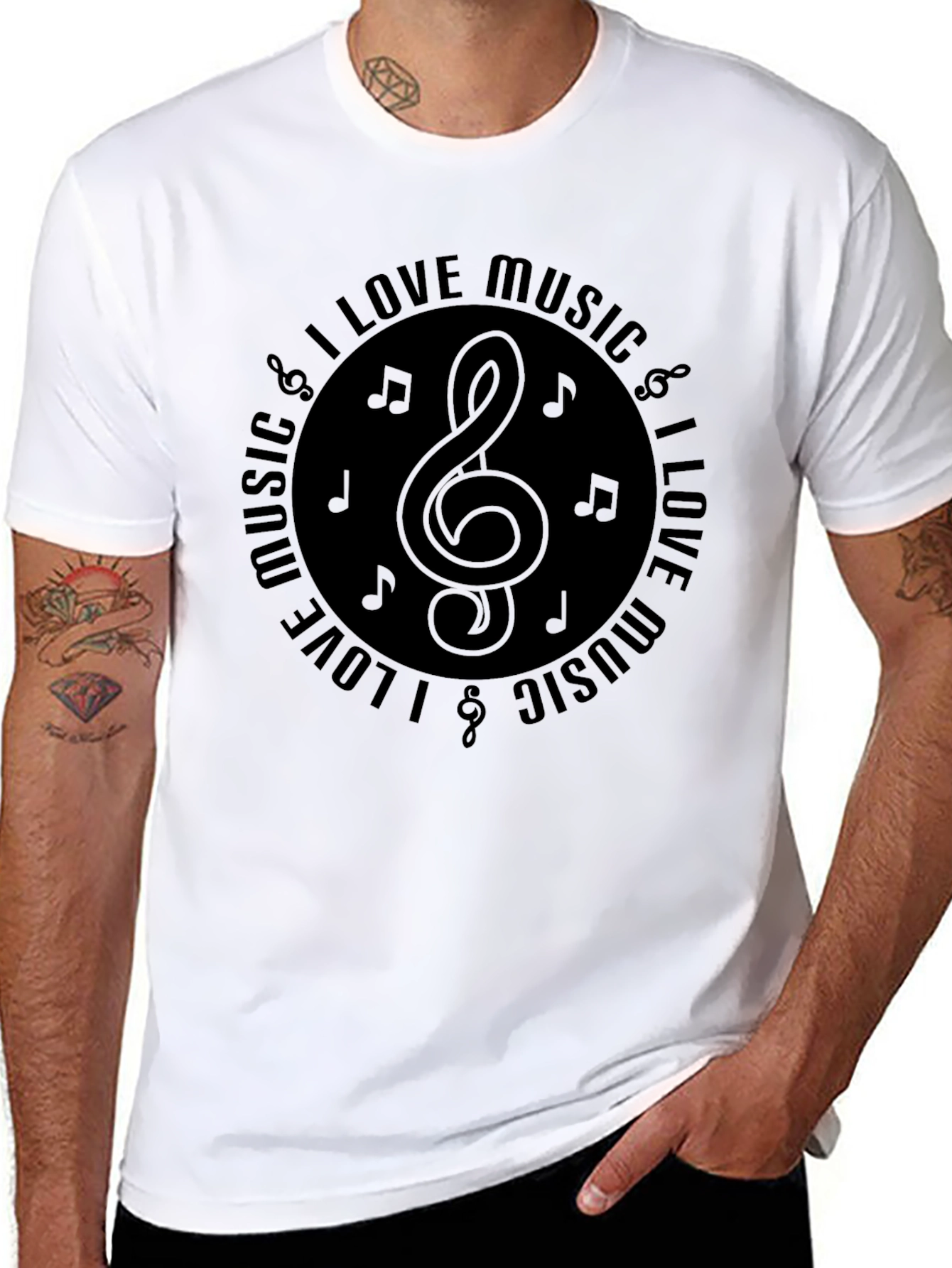 Black I Love Music Graphic T-Shirt view 8