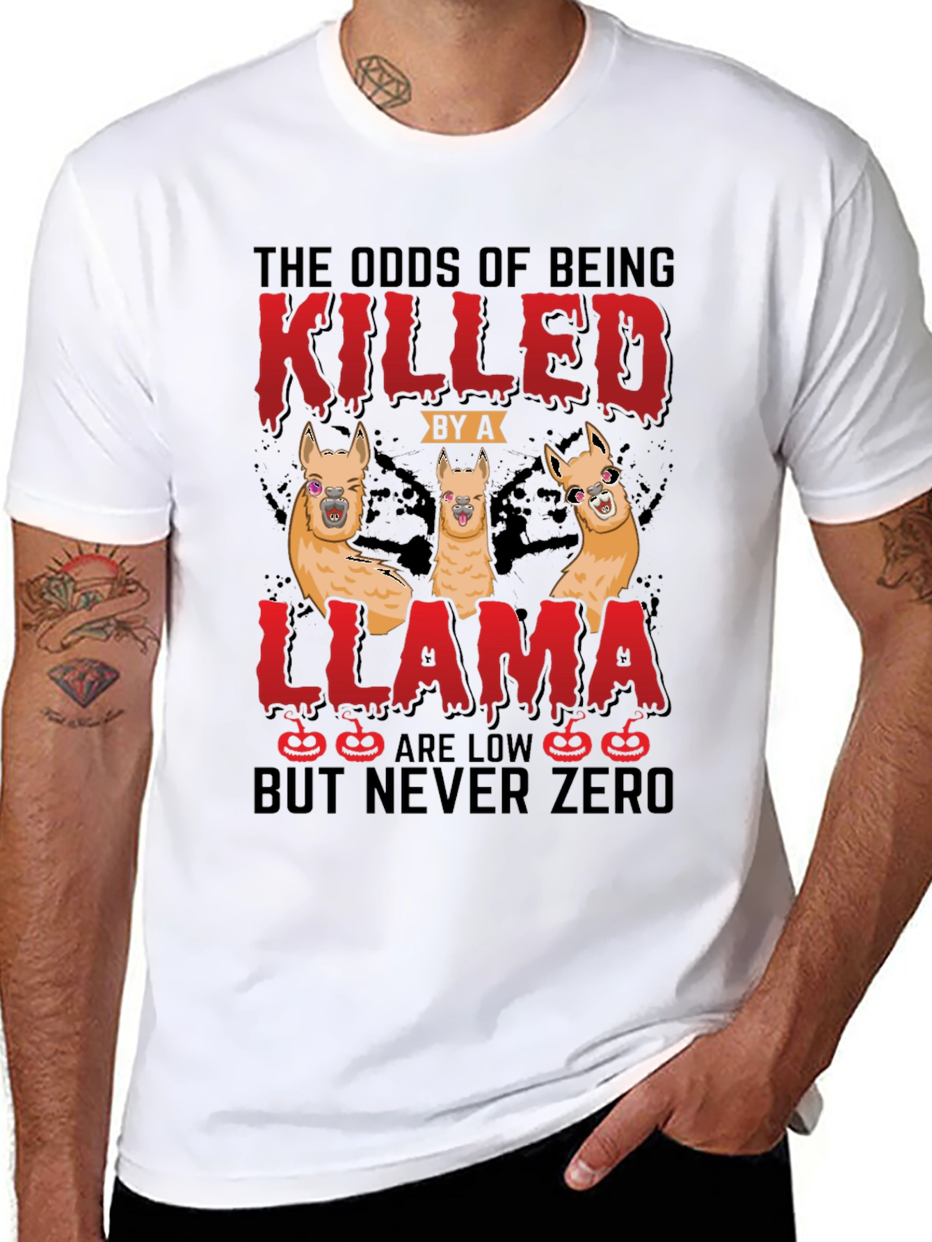 Black Odds of Being Killed by a Llama T-Shirt view 8