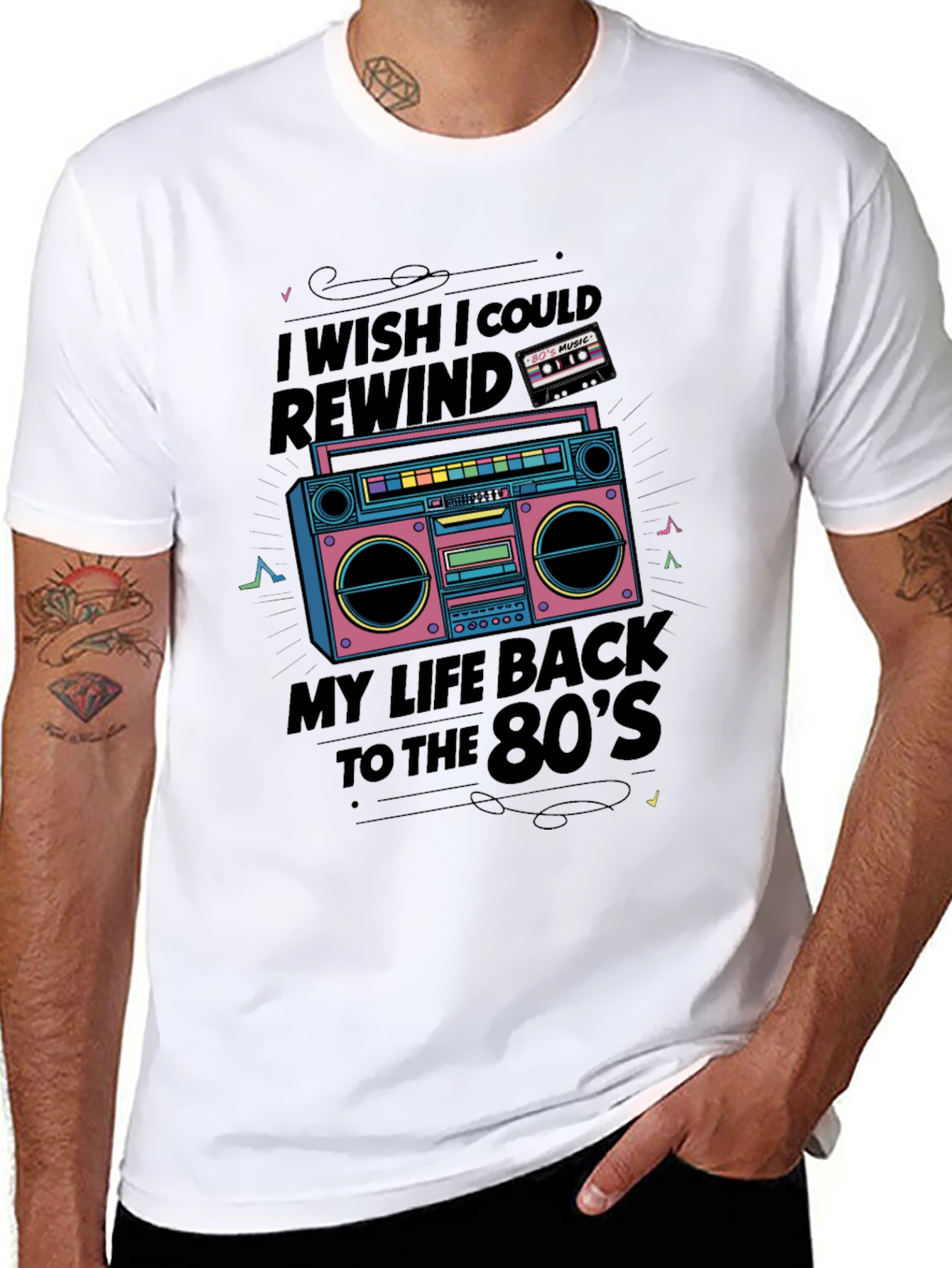Black Retro 80's Music Boombox Graphic Tee view 8