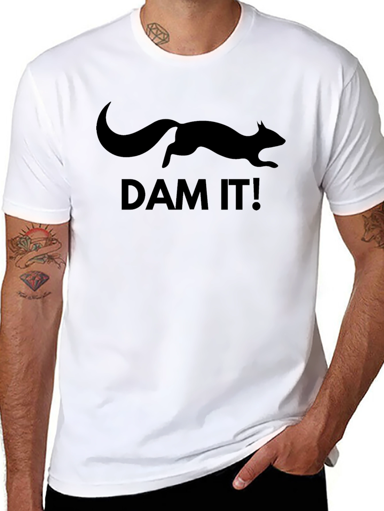 Black Dam It! Squirrel Black Graphic T-Shirt view 8