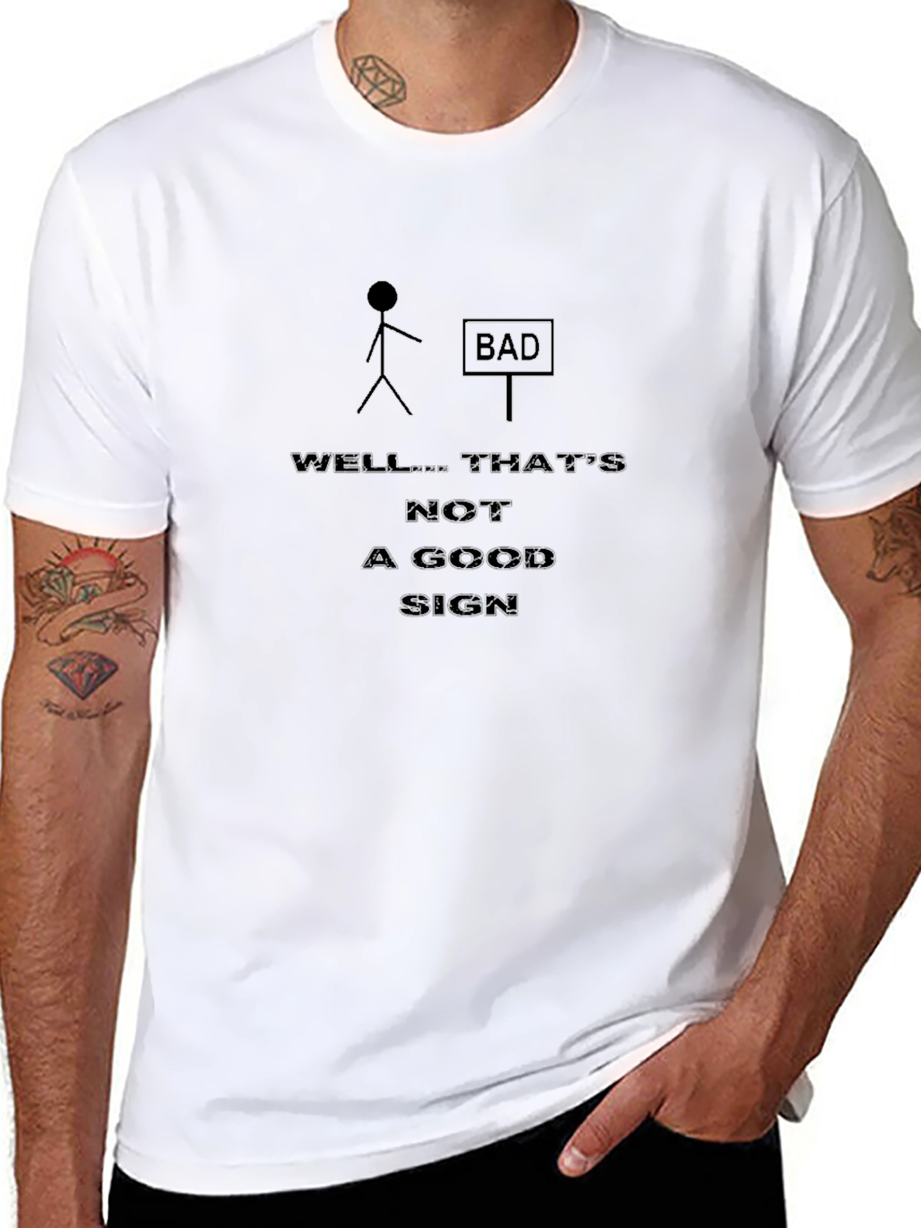 Black Humorous 'Bad Sign' Graphic T-Shirt view 8