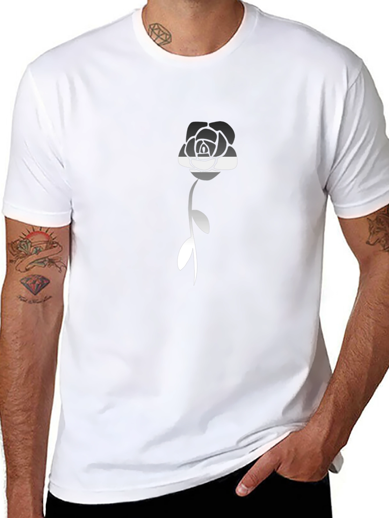 Black Monochrome Rose Graphic Tee - Stylish Menswear view 8