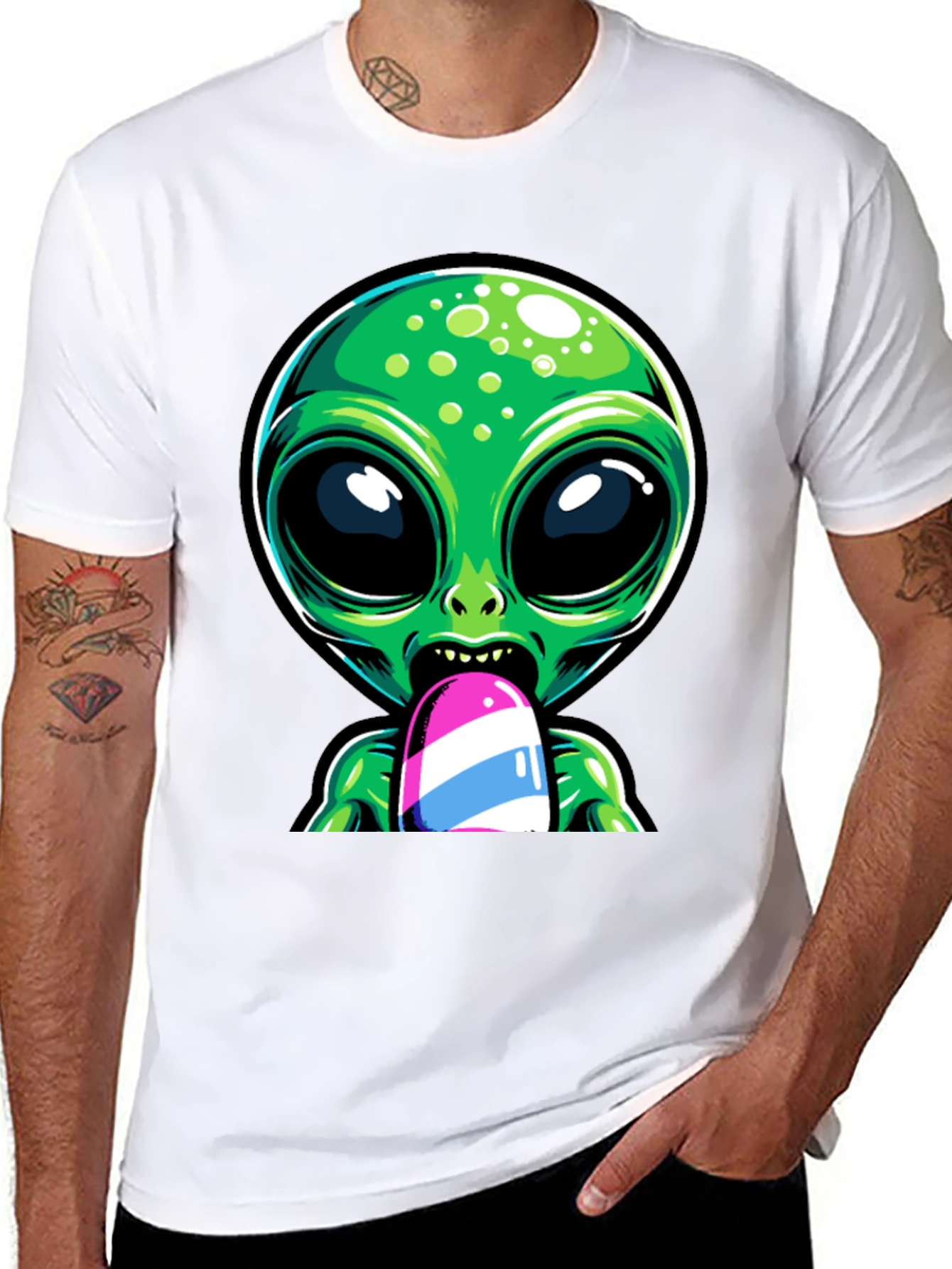 Black Alien Ice Pop Graphic Tee - Funky Casual Wear view 8