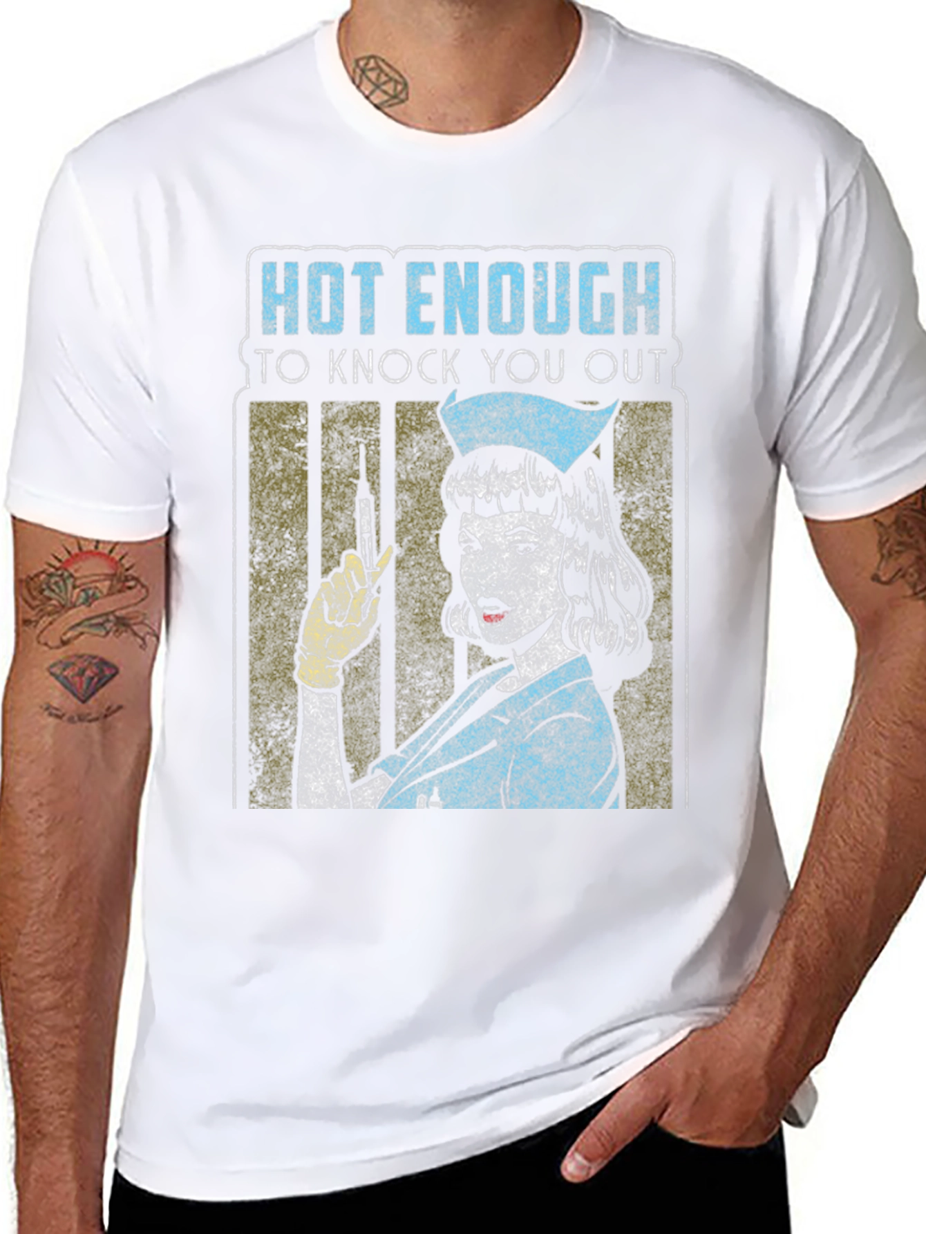 Black Hot Enough Nurse T-Shirt - Knock You Out Retro Design view 8