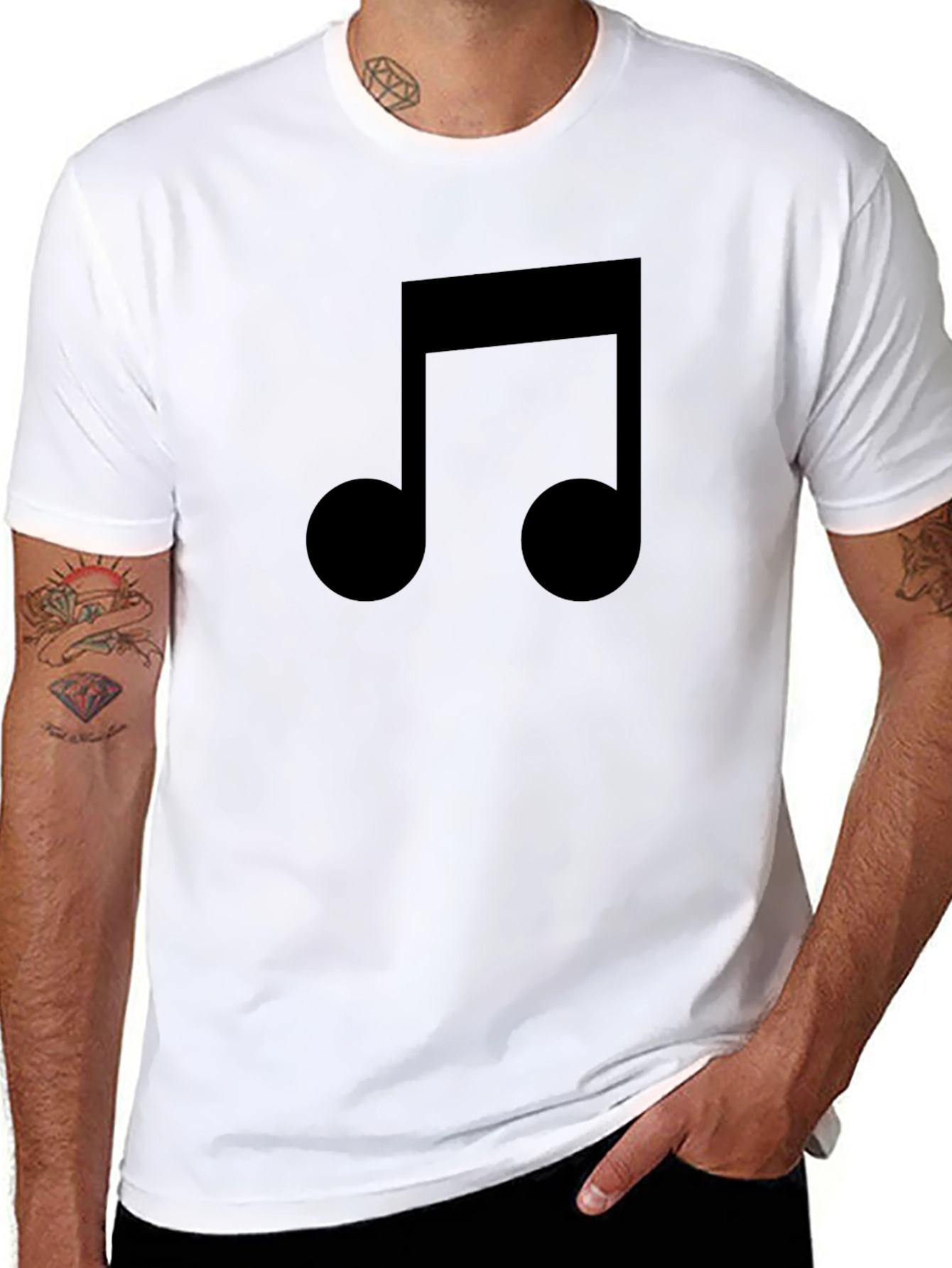 Black Musical Note Graphic Tee - Black Casual Cotton T-Shirt view 8