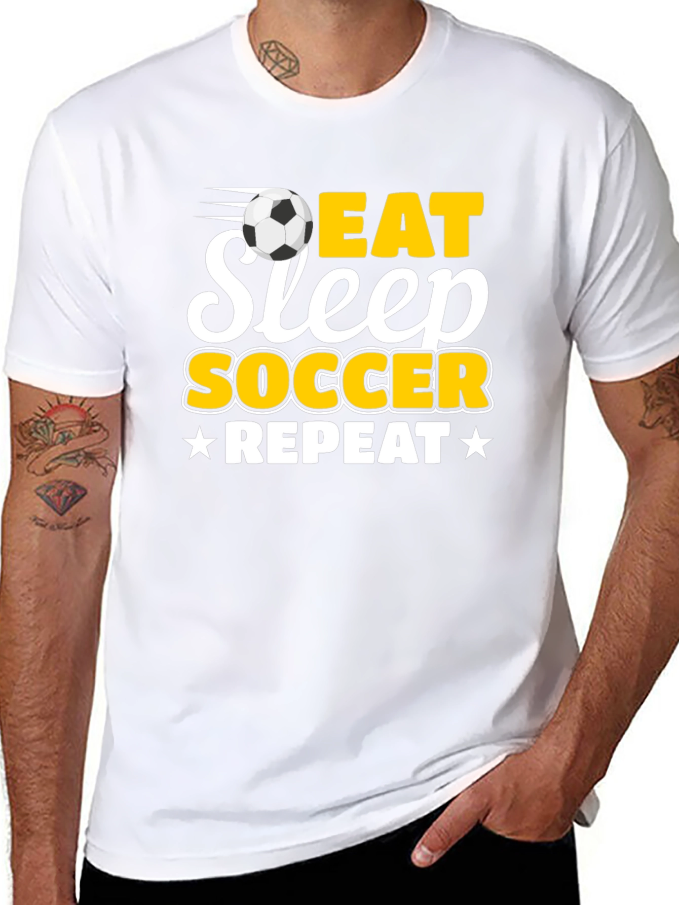 Black Eat Sleep Soccer Repeat Black T-Shirt view 8