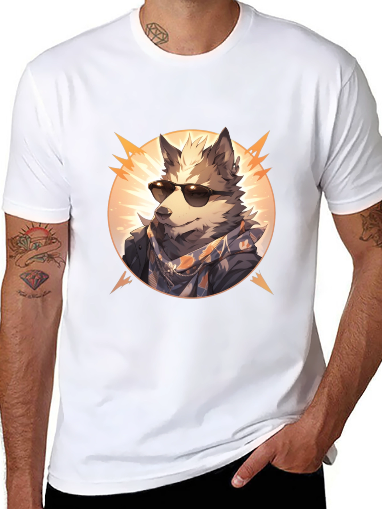 Black Cool Wolf Graphic Tee - Unisex Black T-Shirt view 8