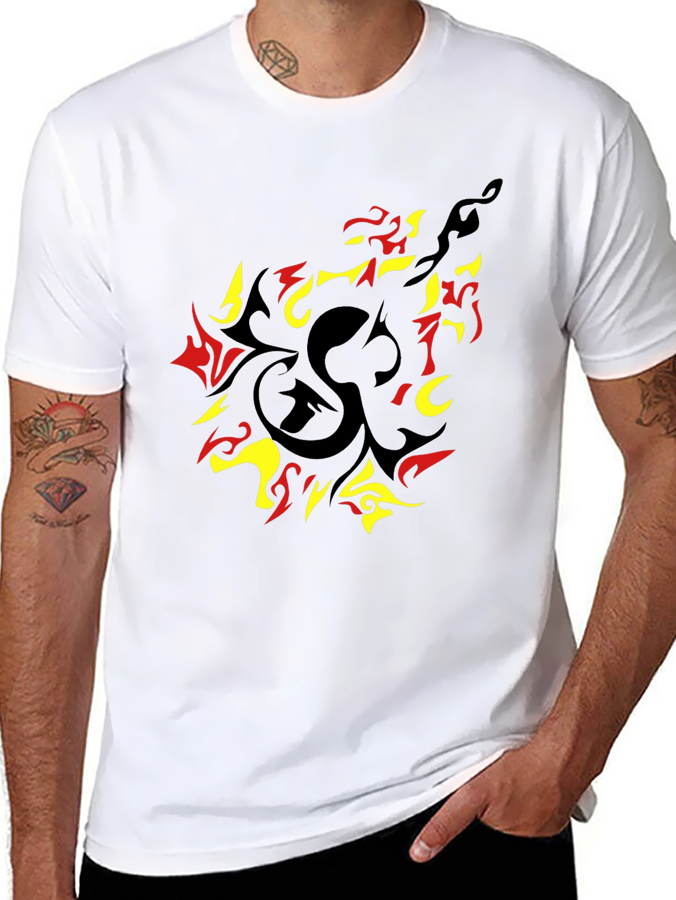 Black Stylish Graphic Tee - Abstract Flame Design view 8