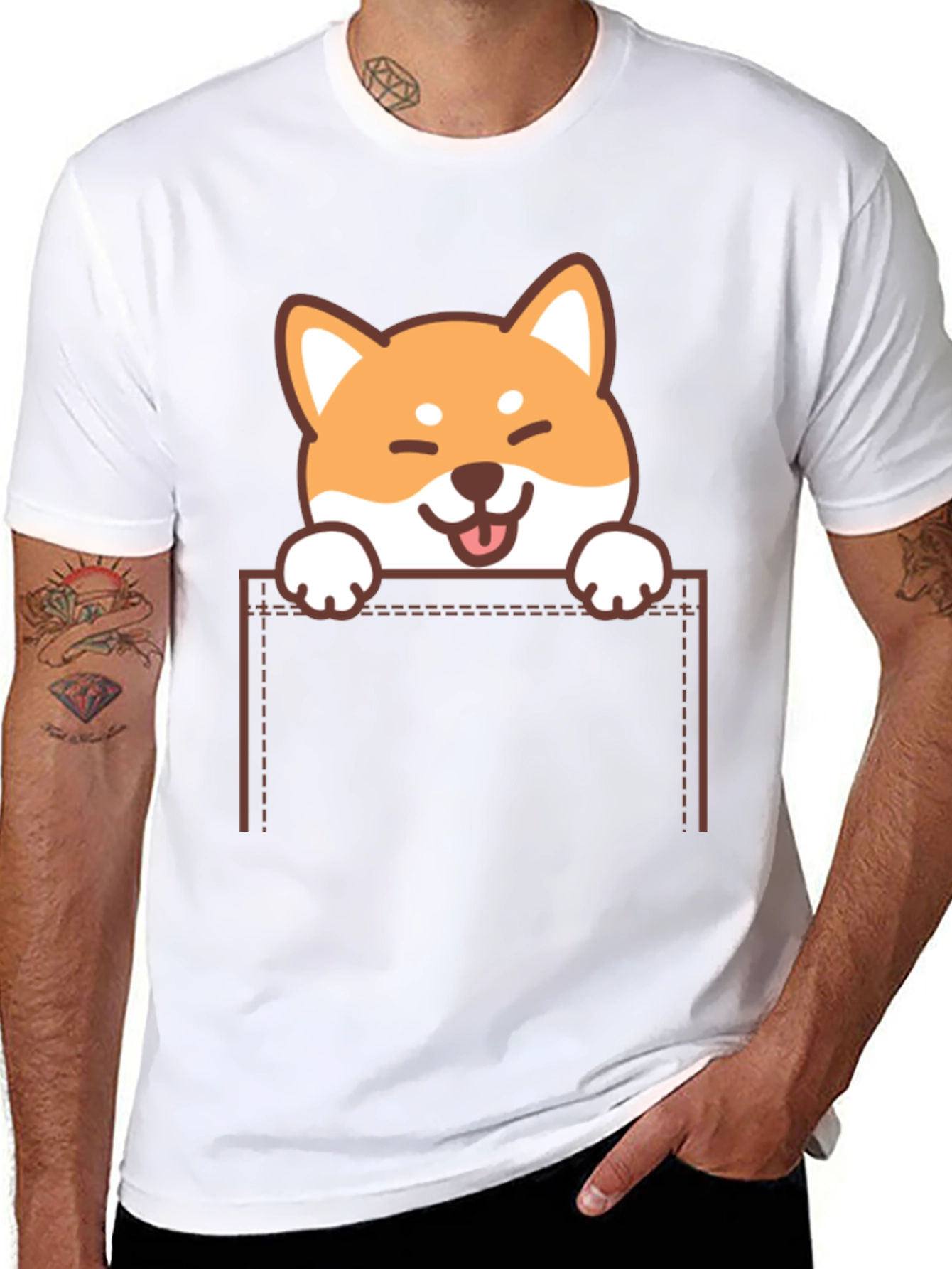 Black Cute Shiba Inu Pocket T-Shirt view 8