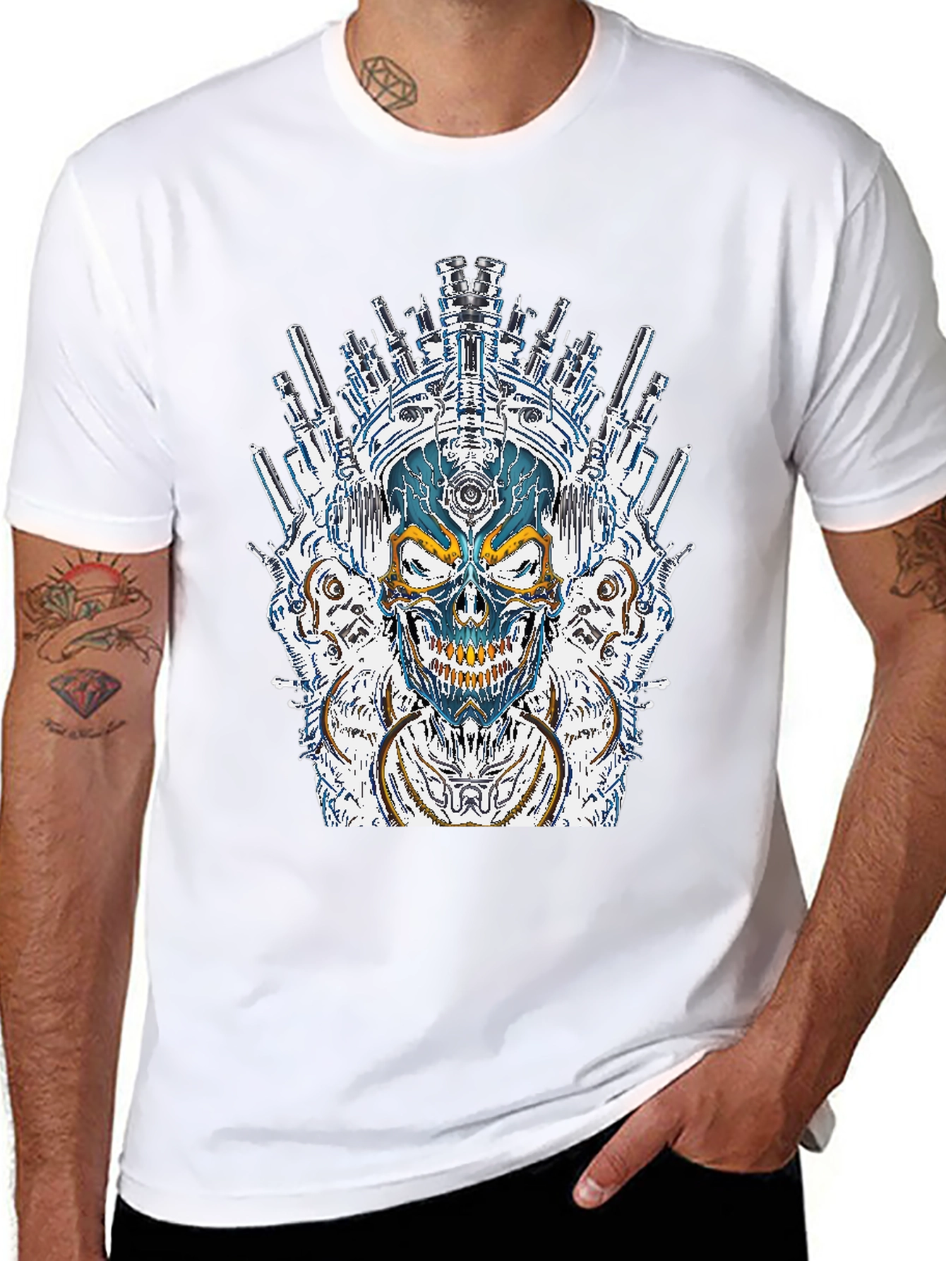 Black Steampunk Skull Graphic T-Shirt - Dark Style view 8
