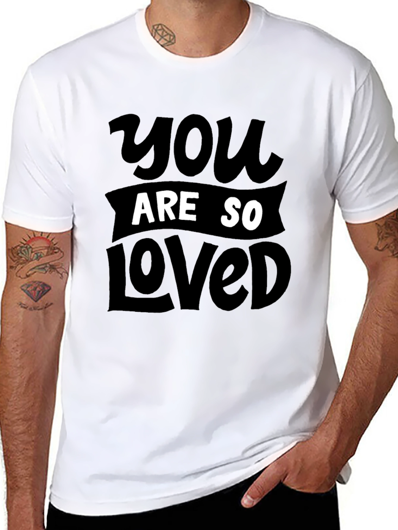 Black You Are So Loved Graphic Tee - Black Crewneck T-Shirt view 8