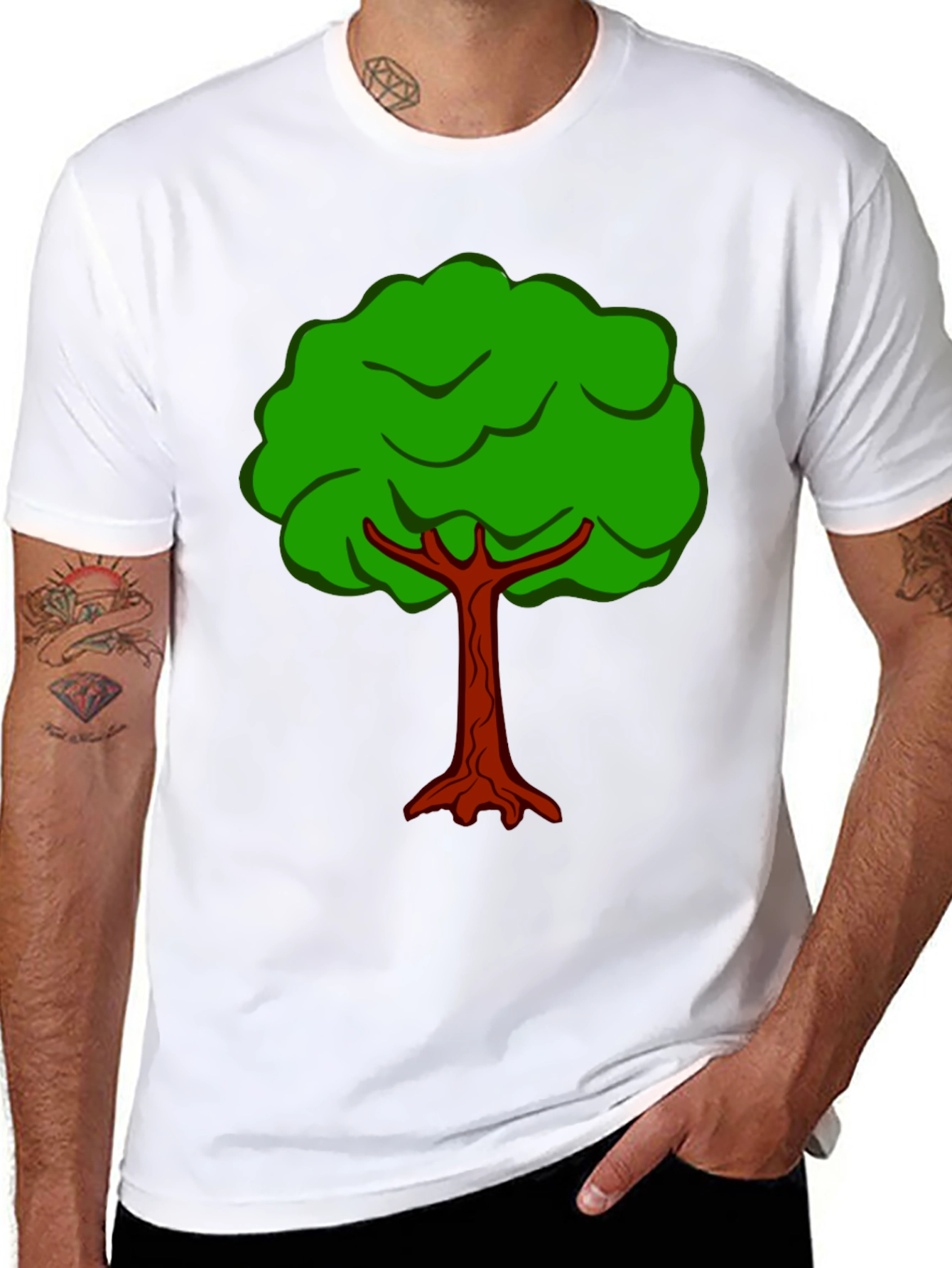 Black Cartoon Tree Graphic Tee - Black Cotton T-Shirt view 8