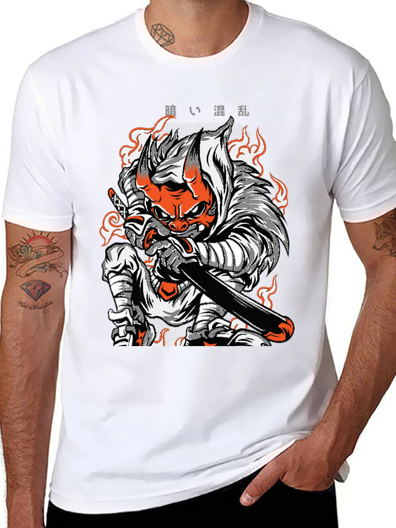 Black Japanese Demon Samurai T-Shirt view 8