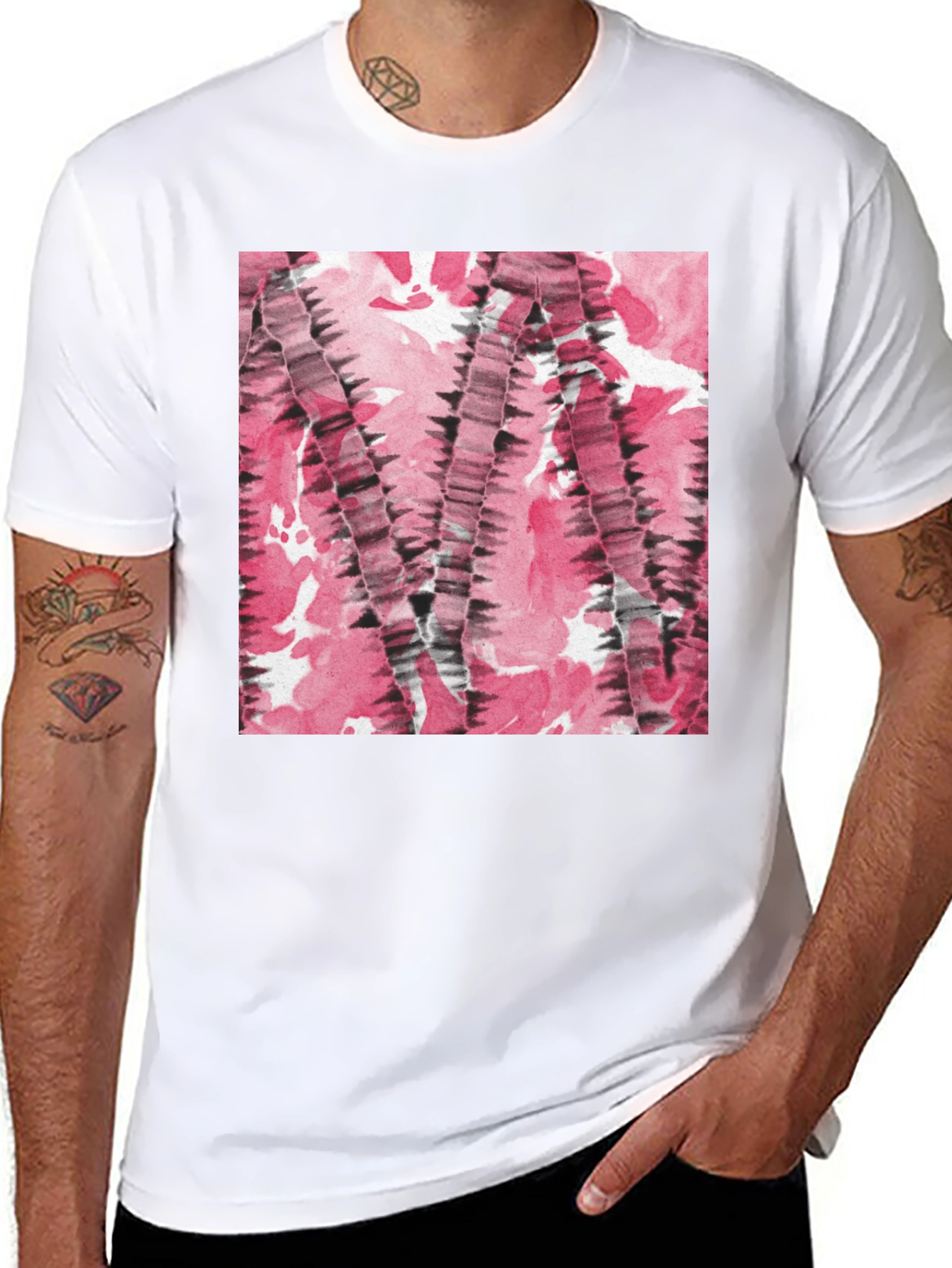 Black Abstract Pink & Black Patterned T-Shirt view 8