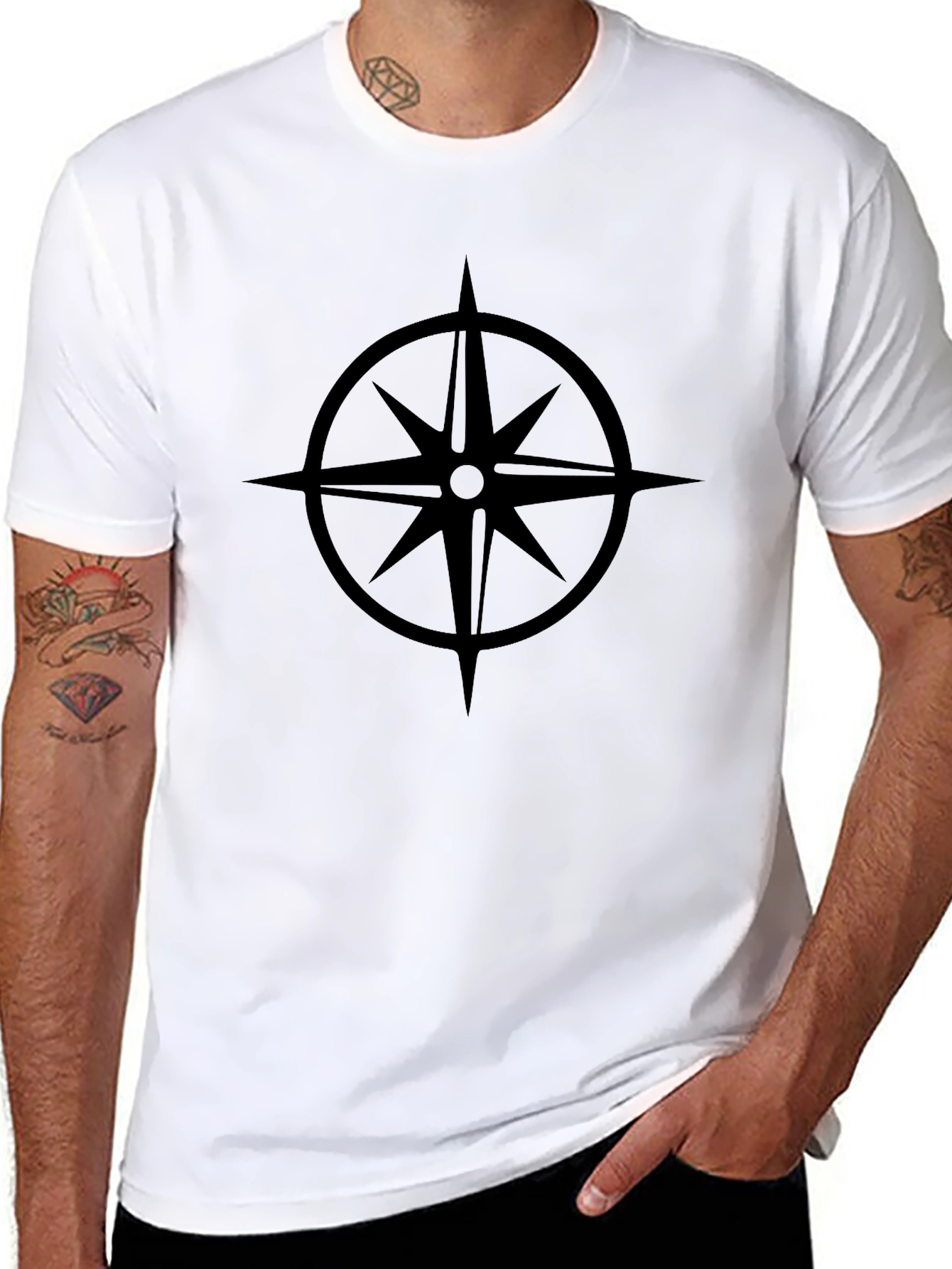 Black Compass Rose Graphic Tee - Black Cotton T-Shirt view 8