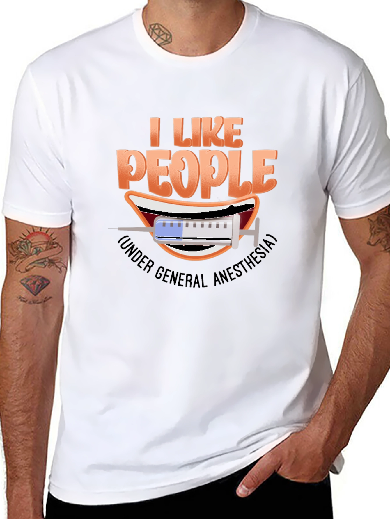 Black I Like People Under General Anesthesia T-Shirt view 8