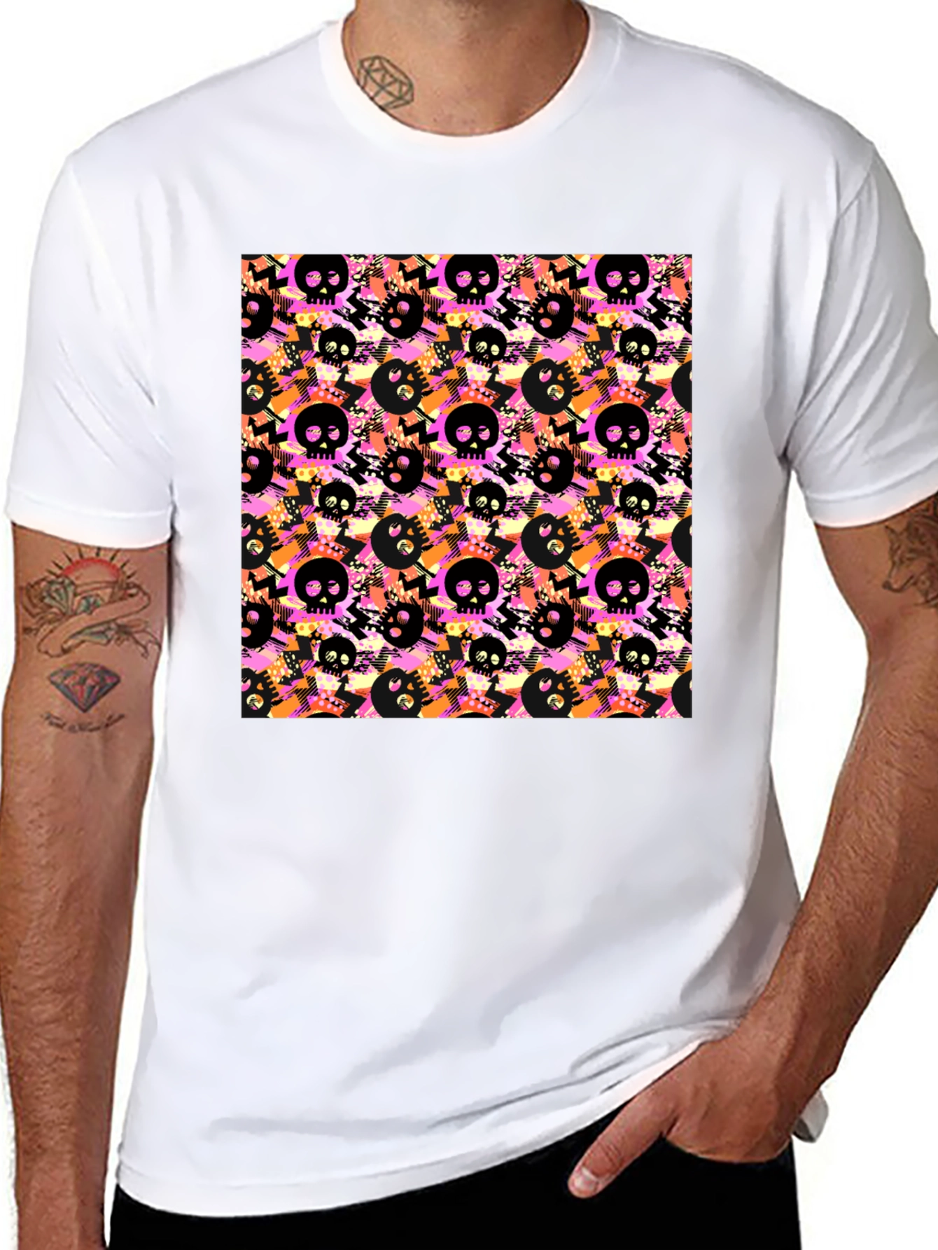 Black Skull Pattern Graphic Men's T-Shirt view 8
