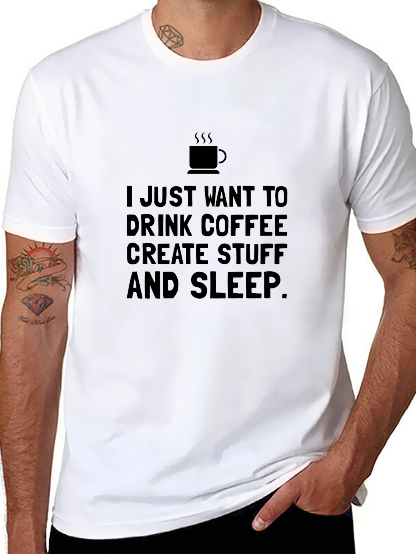 Black Coffee, Create, Sleep Graphic Tee - Soft Cotton Shirt view 8