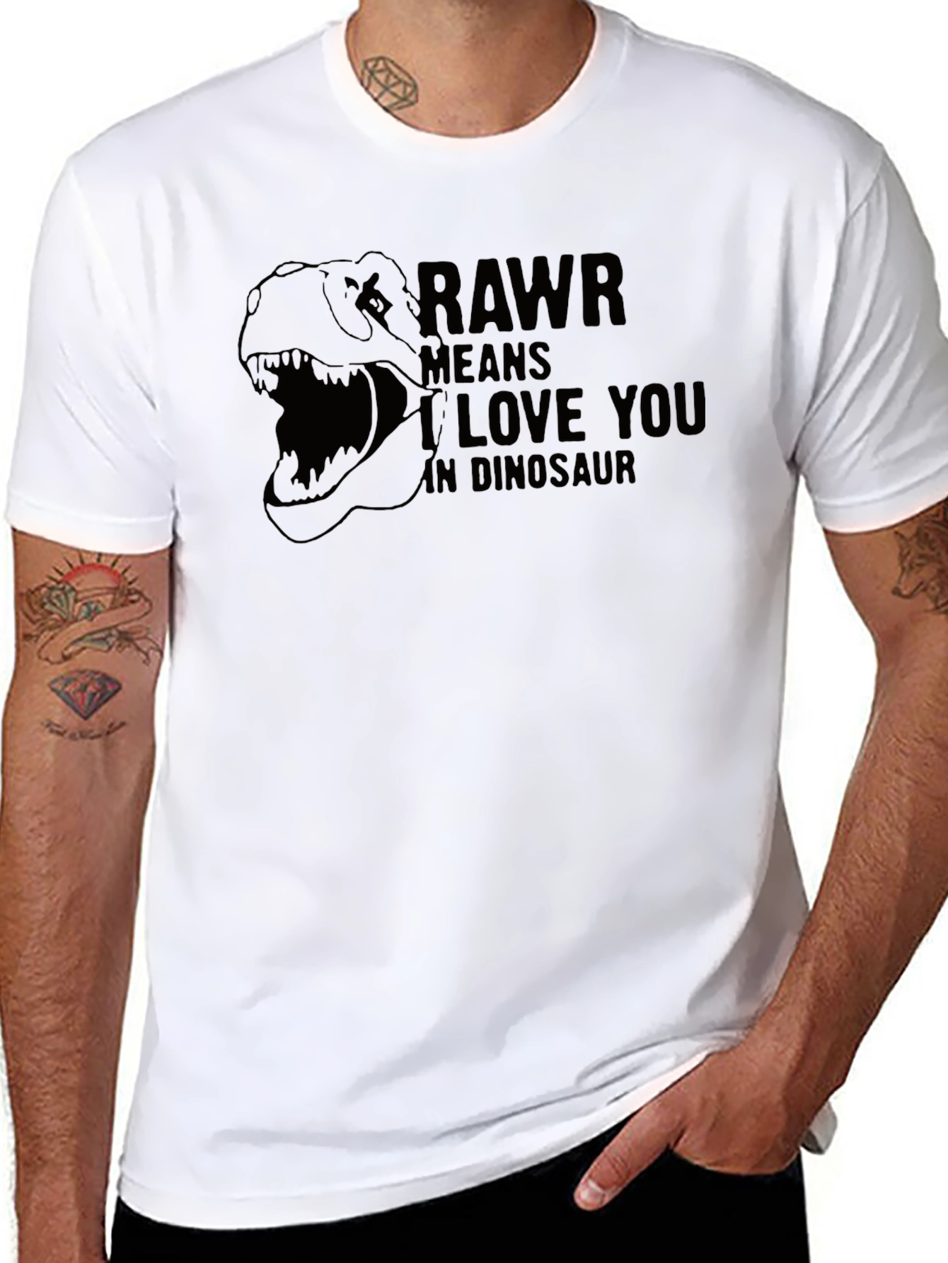 Black Rawr Means I Love You Dinosaur Graphic T-Shirt view 8