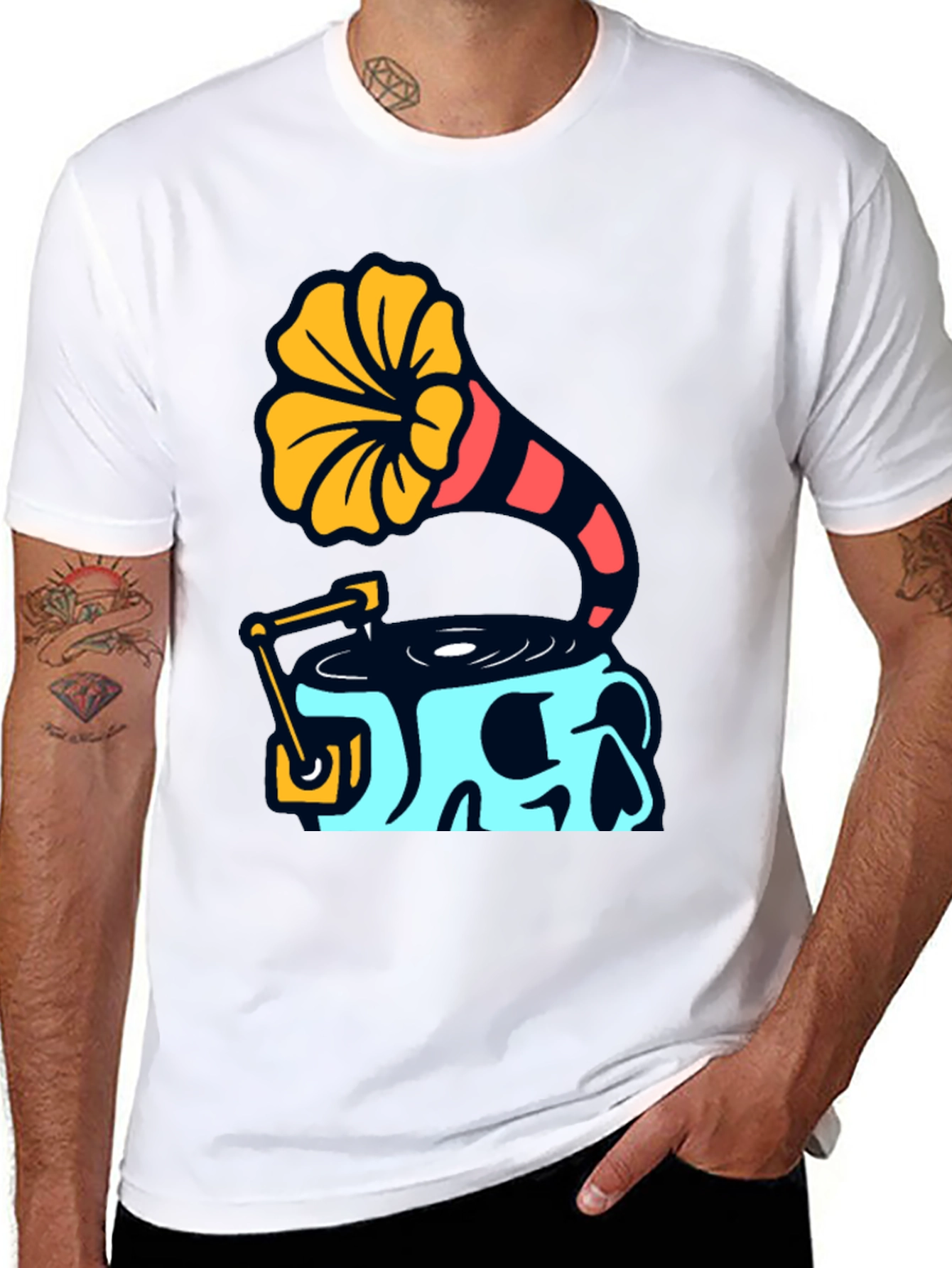 Black Skull Phonograph Graphic Tee - Retro Music Style view 8