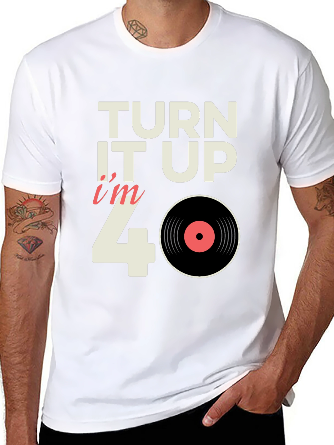 Black Turn it Up I'm 40 Vinyl Record T-Shirt view 8