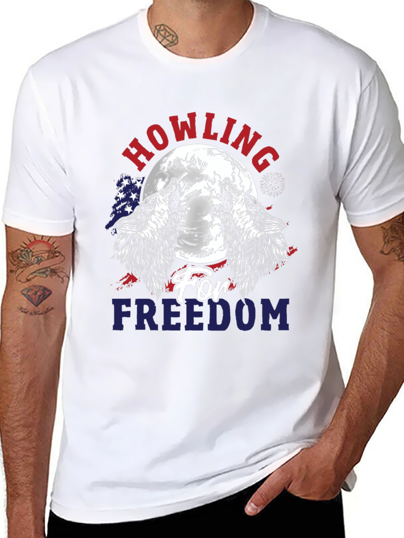 Black Howling for Freedom Patriotic Graphic T-Shirt view 8