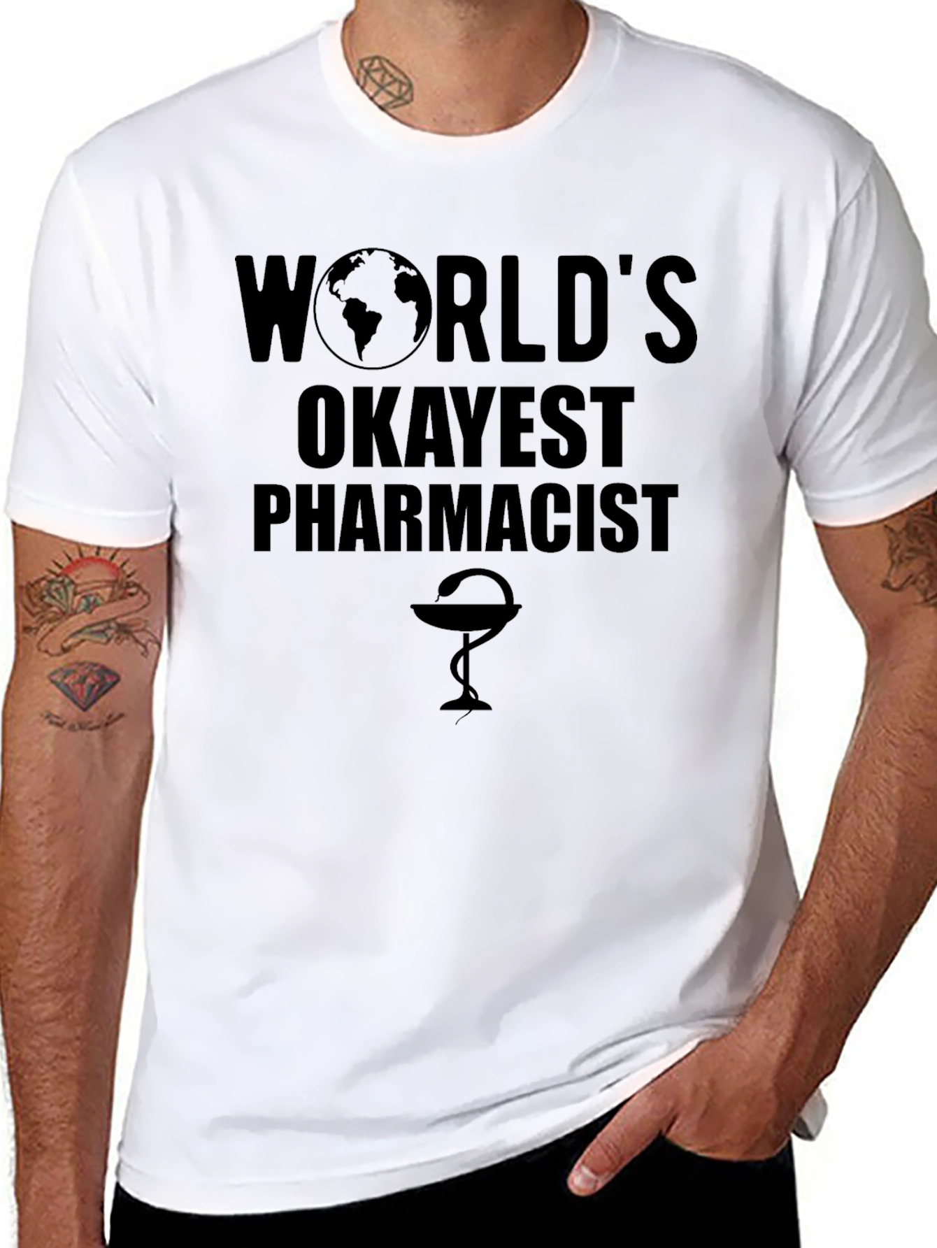 Black World's Okayest Pharmacist Black T-Shirt view 8