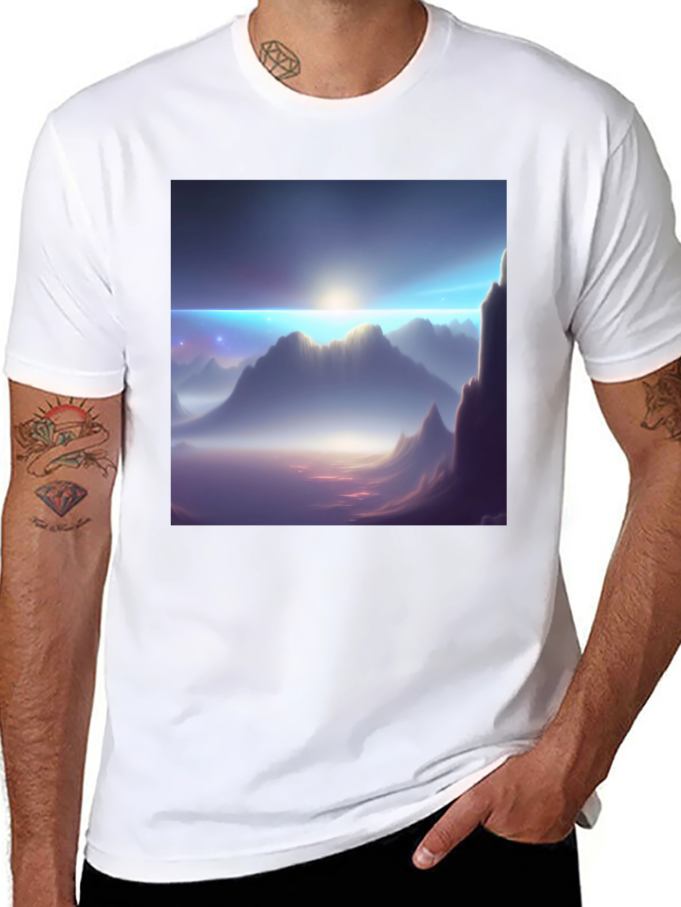 Black Mountainscape Graphic Tee - Black Cotton Blend view 8