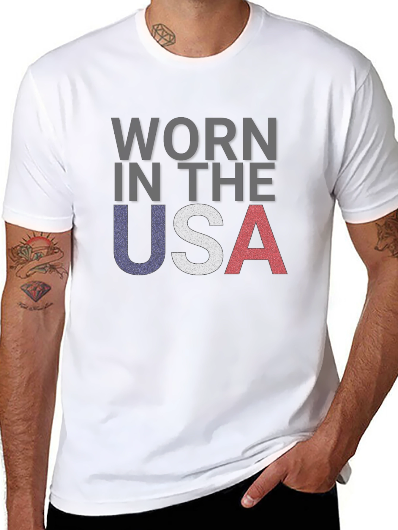 Black Worn in the USA Patriotic T-Shirt view 8