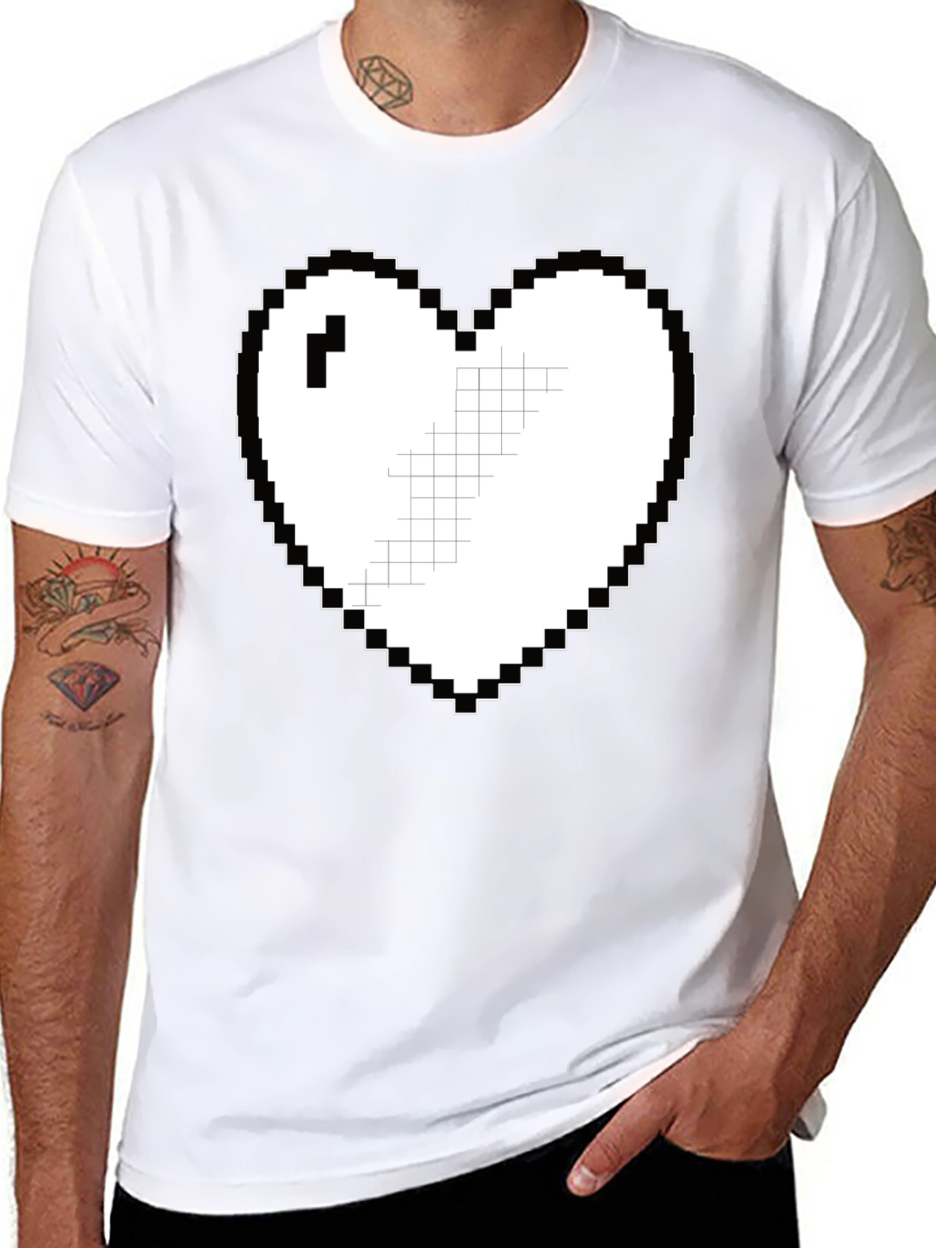 Black Pixel Heart Graphic Tee - Casual Black T-Shirt view 8