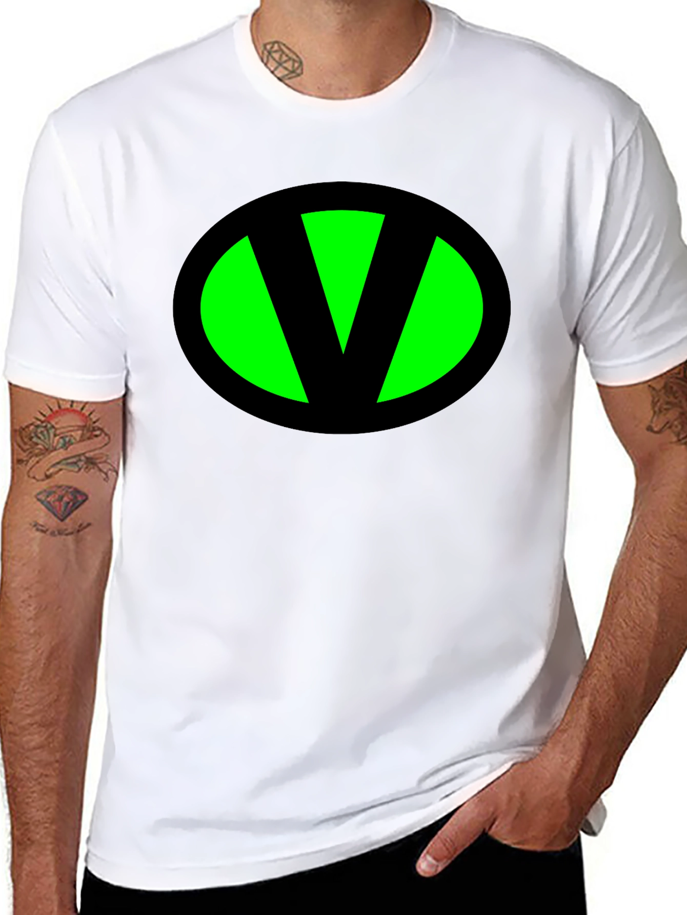 Black Black T-Shirt with Green "V" Oval view 8